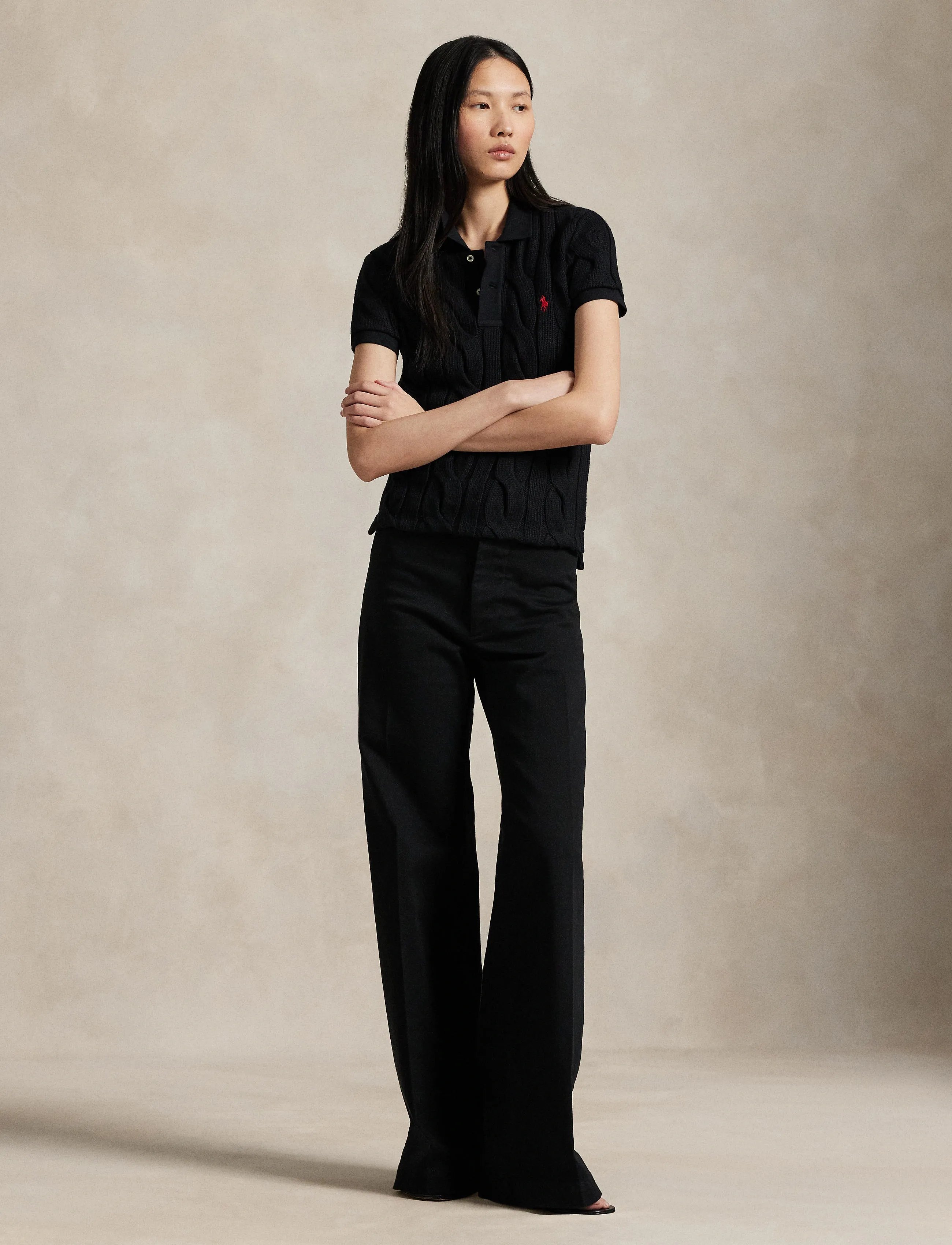 Polo Ralph Lauren Cable-Knit Cotton Polo Shirt - Ralph Lauren - POLO BLACK / black