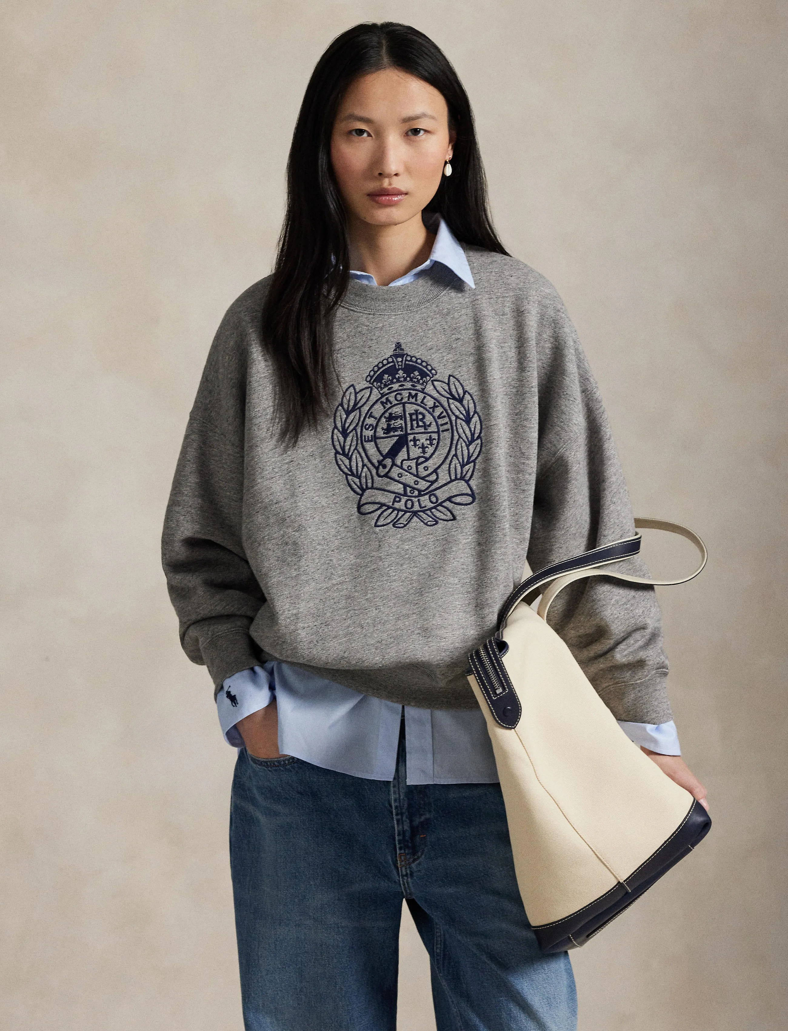 Polo Ralph Lauren - Embroidered-Crest Fleece Crewneck - dark vintage heat - 3