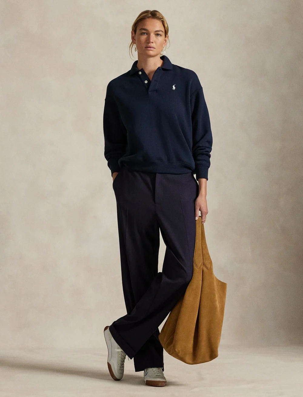 Polo Ralph Lauren - Logo Fleece Polo-Collar Pullover - langärmlige tops - hunter navy - 0