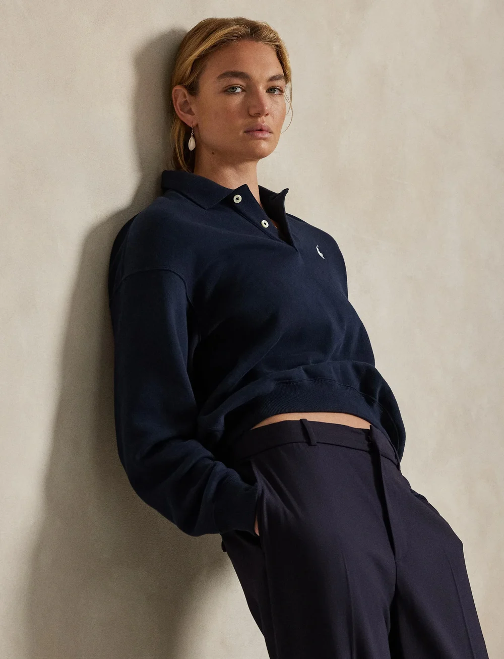 Polo Ralph Lauren - Logo Fleece Polo-Collar Pullover - langärmlige tops - hunter navy - 3