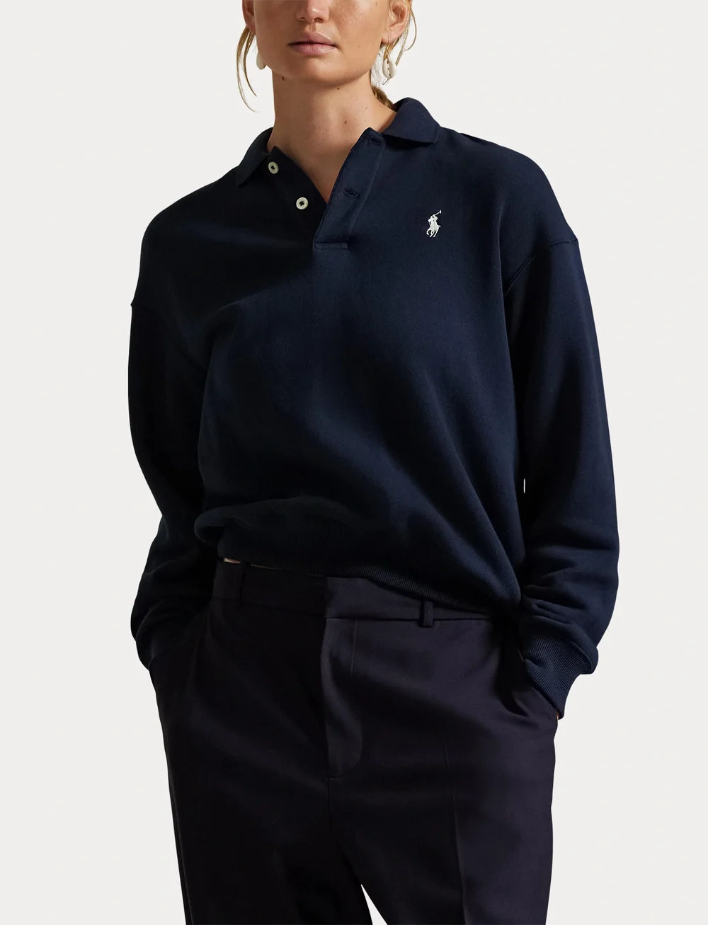 Polo Ralph Lauren - Logo Fleece Polo-Collar Pullover - langärmlige tops - hunter navy - 5
