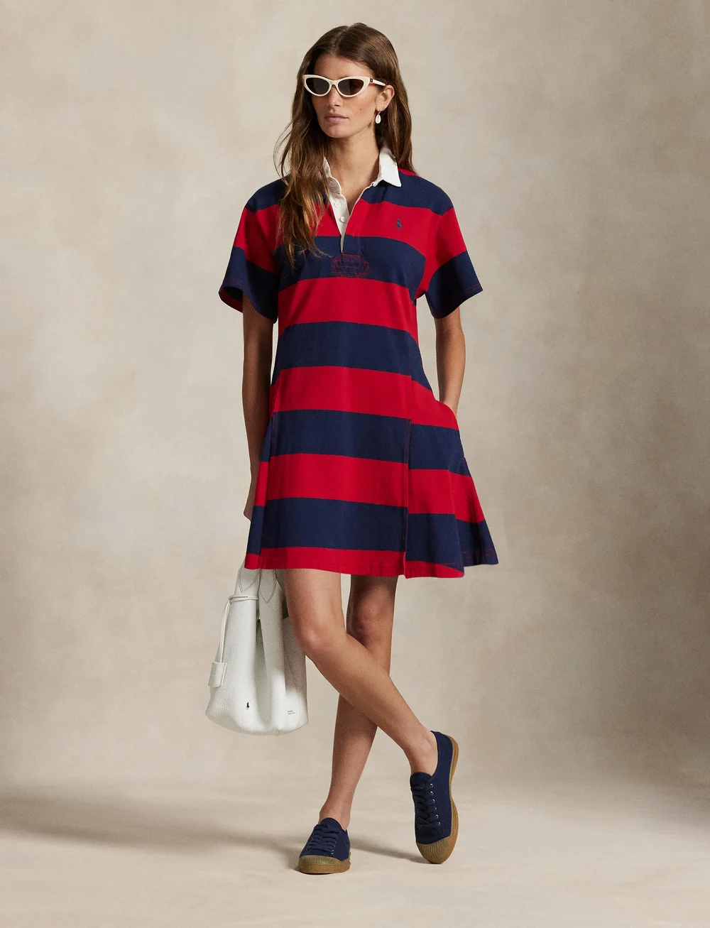 Polo Ralph Lauren - Striped Cotton Jersey Rugby Dress - krótkie sukienki - polo sport red/ne - 3