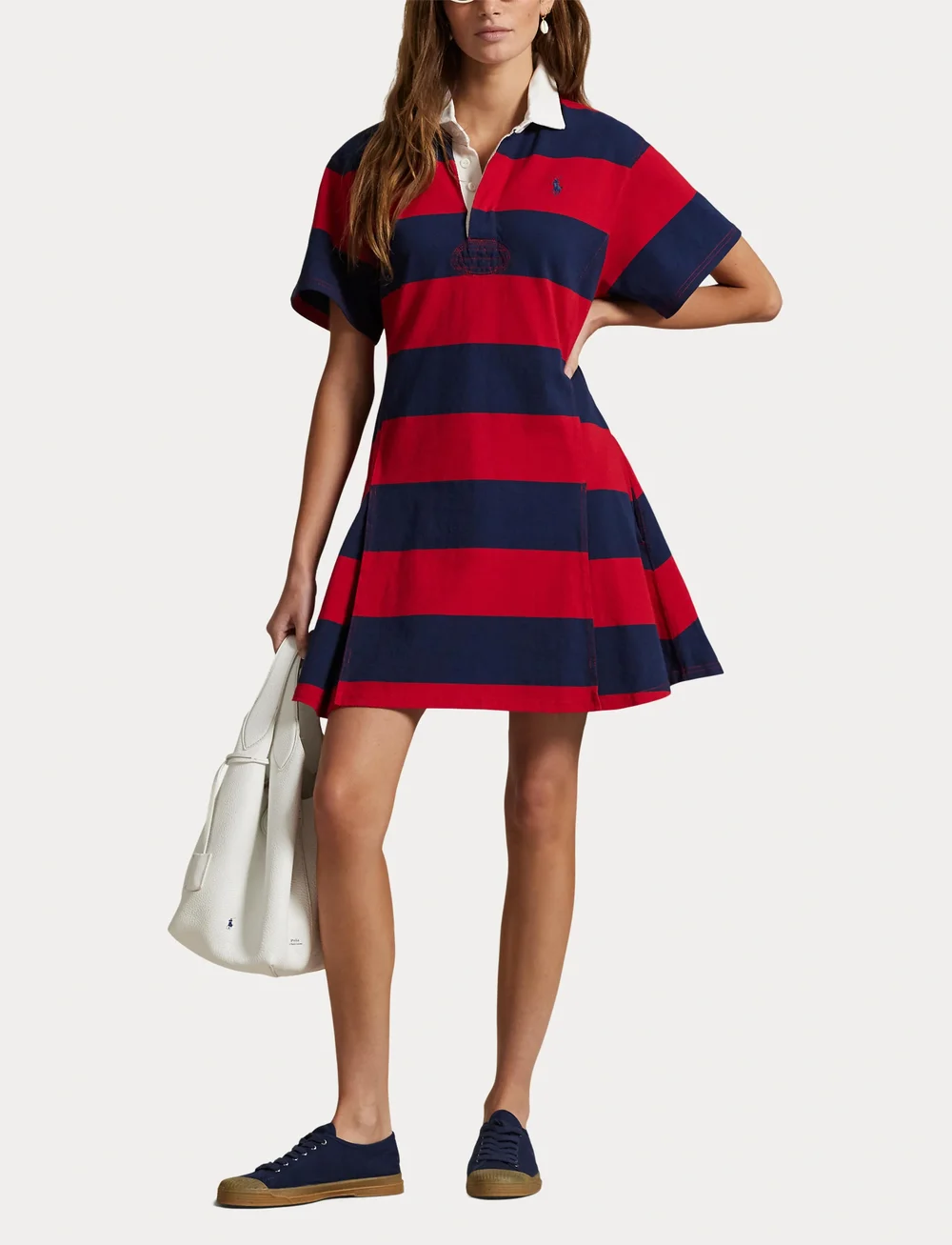 Polo Ralph Lauren - Striped Cotton Jersey Rugby Dress - krótkie sukienki - polo sport red/ne - 4