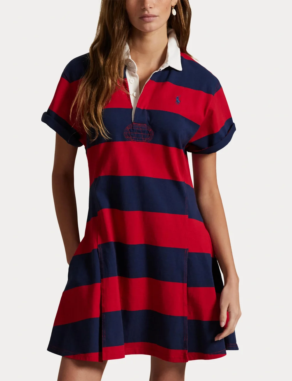 Polo Ralph Lauren - Striped Cotton Jersey Rugby Dress - krótkie sukienki - polo sport red/ne - 5