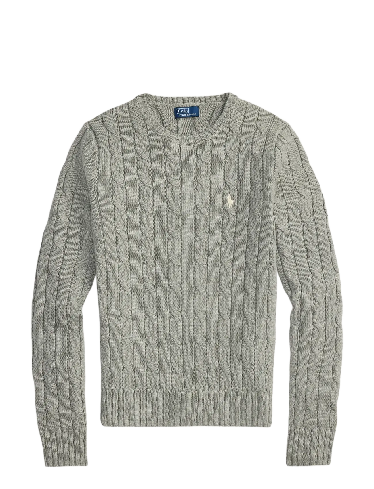 Cable-Knit Cotton Crewneck Sweater - FAWN GREY HEATHER