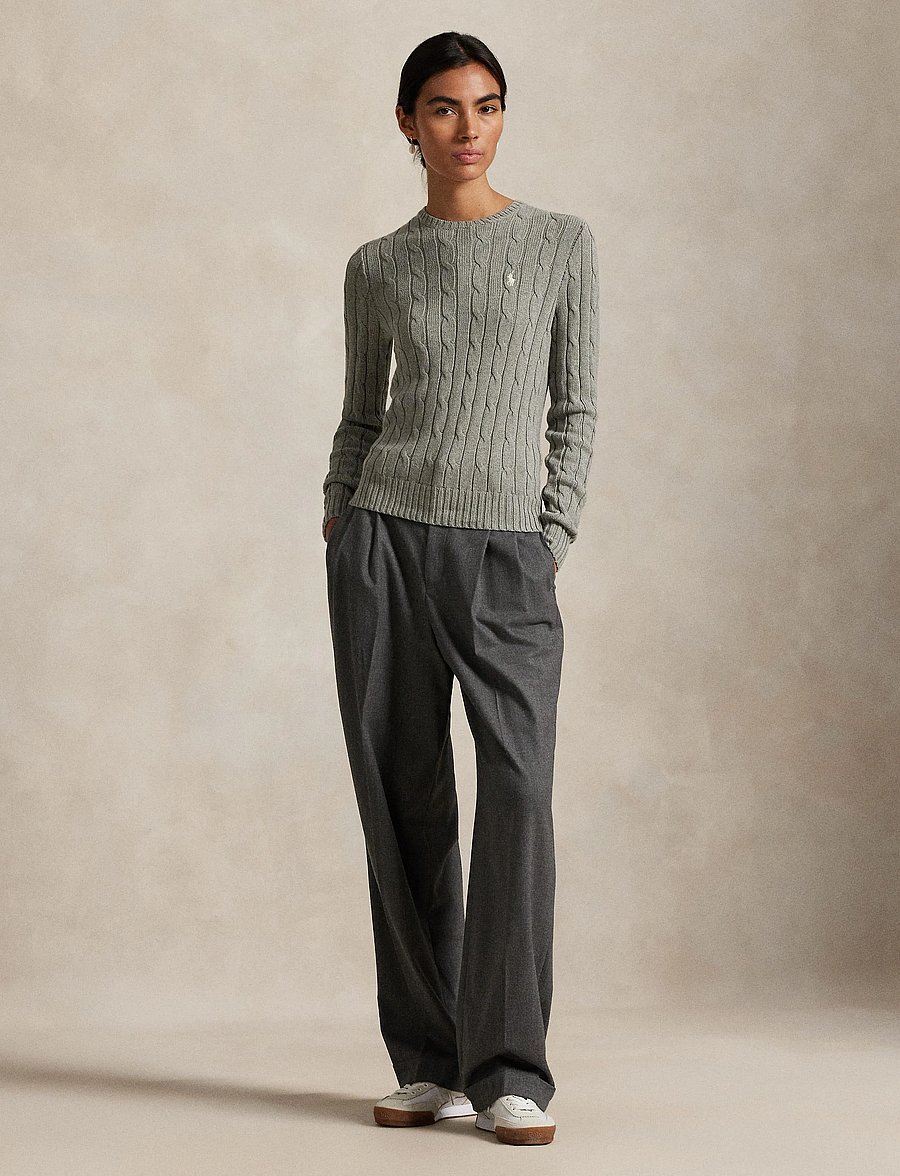 Polo Ralph Lauren - Cable-Knit Cotton Crewneck Sweater - tröjor - fawn grey heather - 0