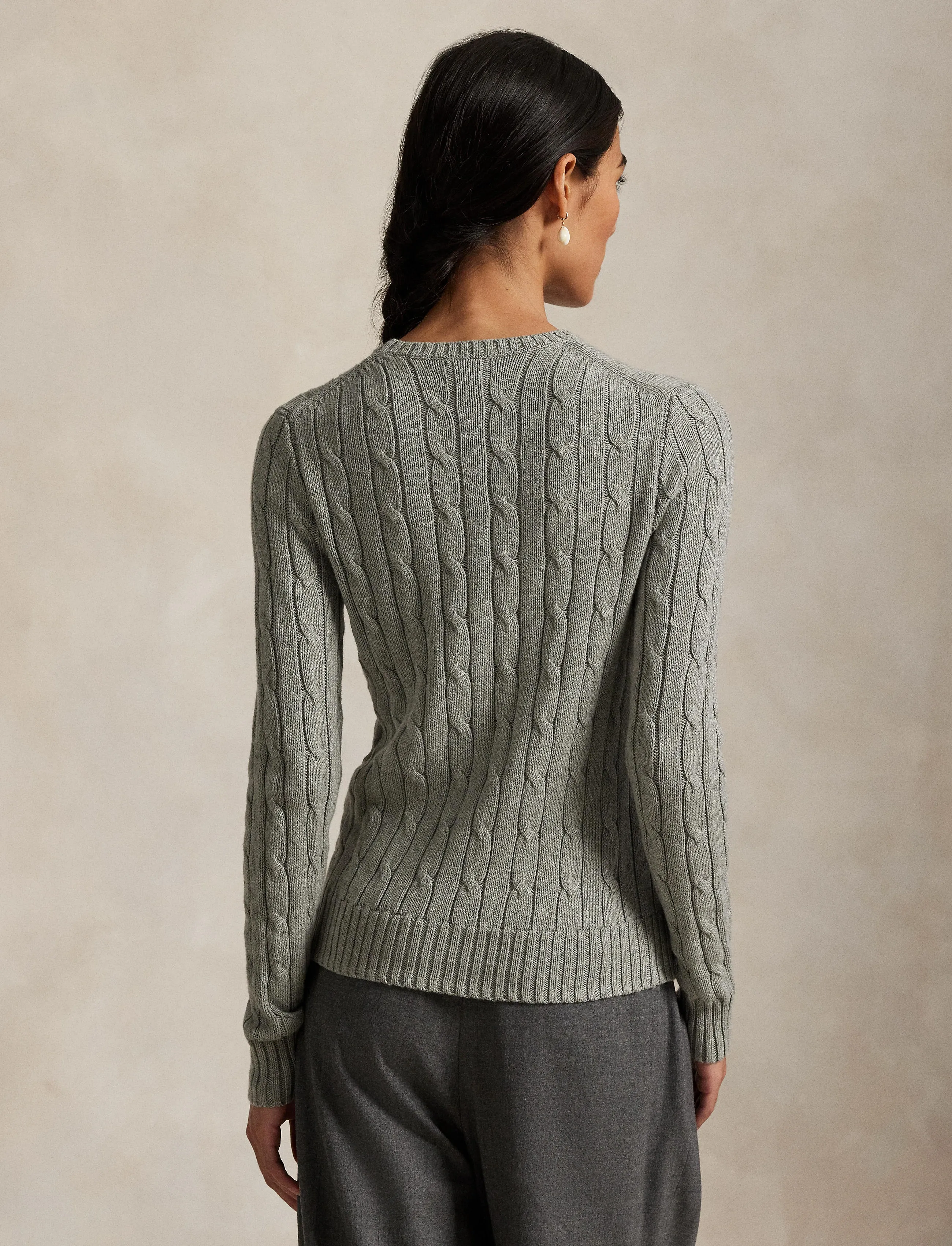 Polo Ralph Lauren - Cable-Knit Cotton Crewneck Sweater - peysur - fawn grey heather - 2
