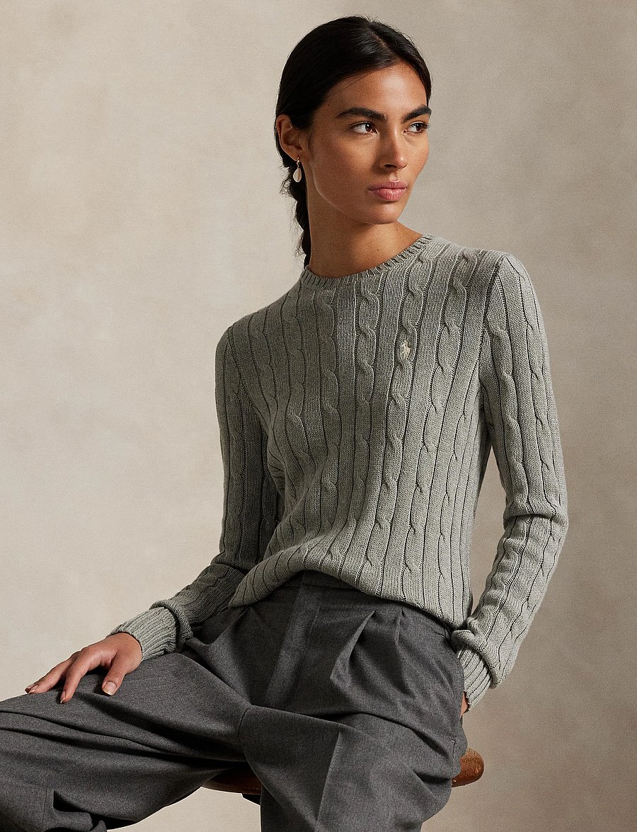 Polo Ralph Lauren - Cable-Knit Cotton Crewneck Sweater - tröjor - fawn grey heather - 3