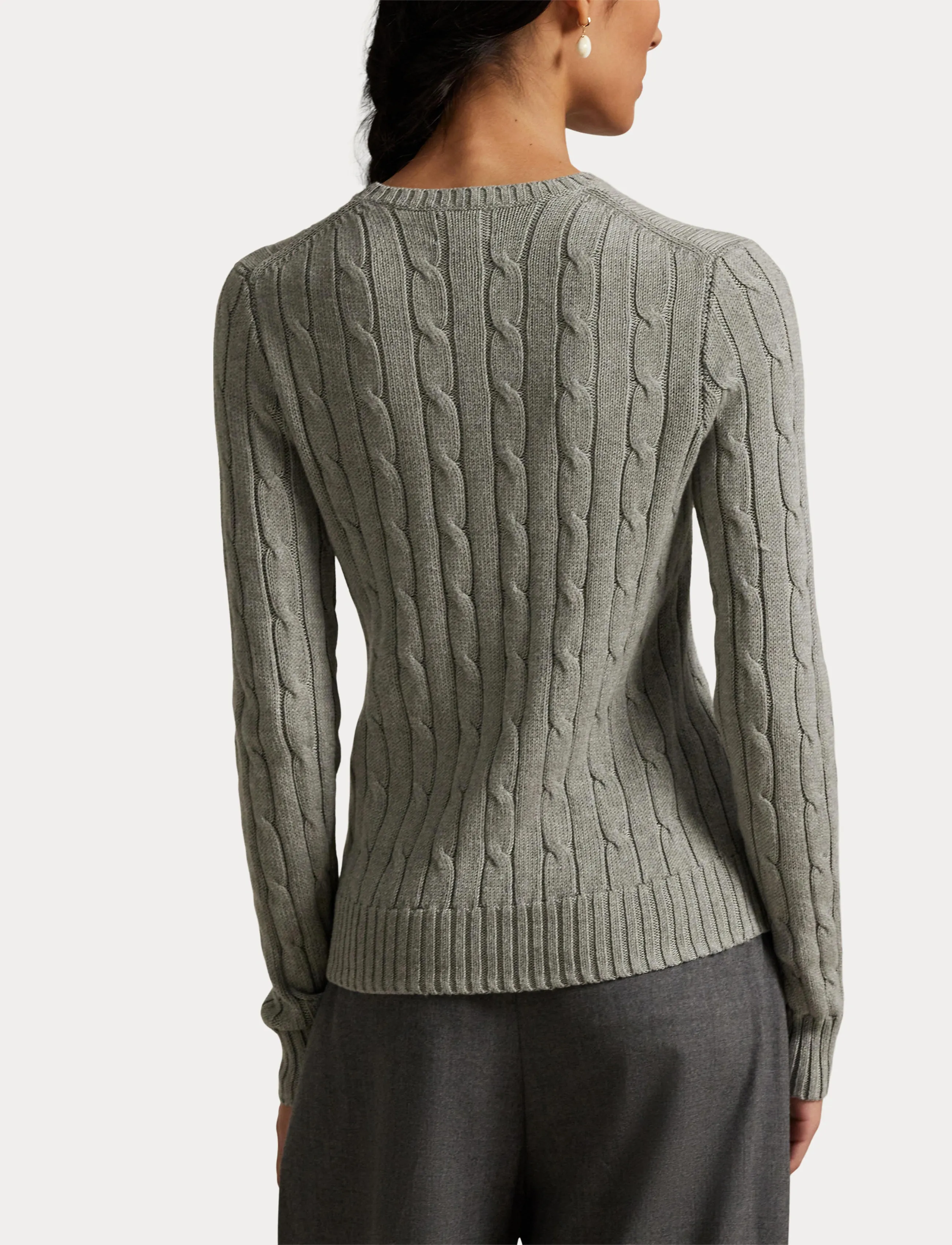 Polo Ralph Lauren Cable-Knit Cotton Crewneck Sweater - Naistele - FAWN GREY HEATHER / grey