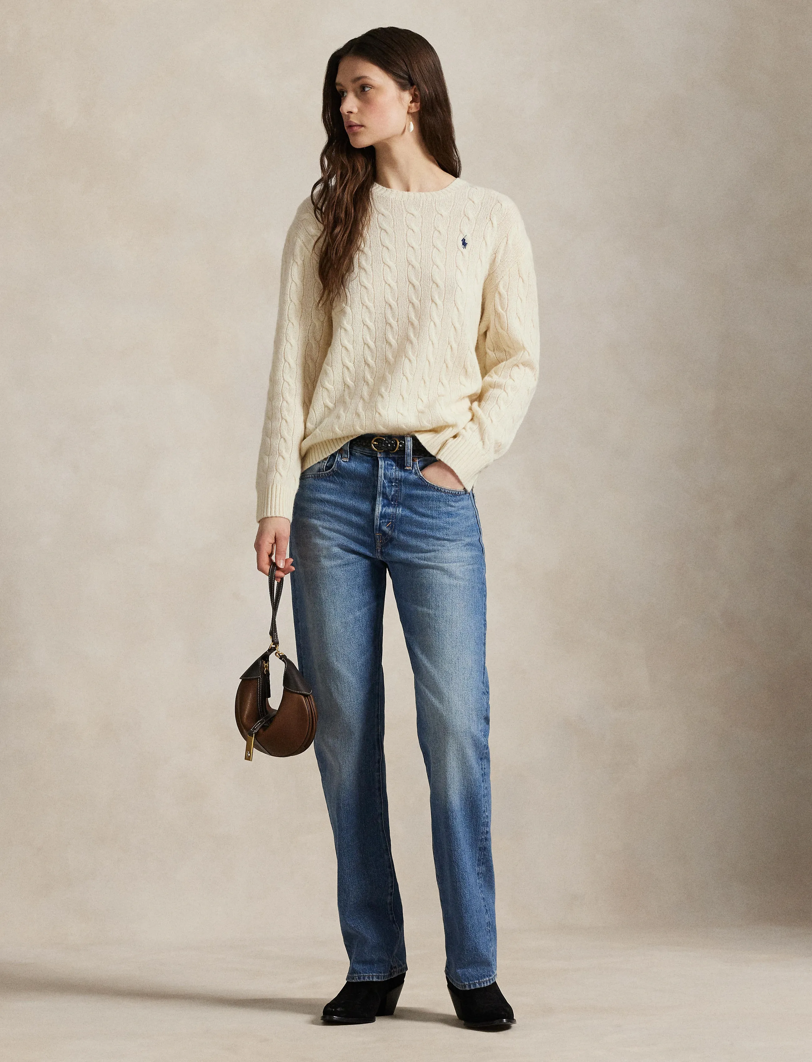 Polo Ralph Lauren Cable Wool-Cashmere Crewneck Sweater, M, Knitwear, Creme - Jumpers, Frauen
