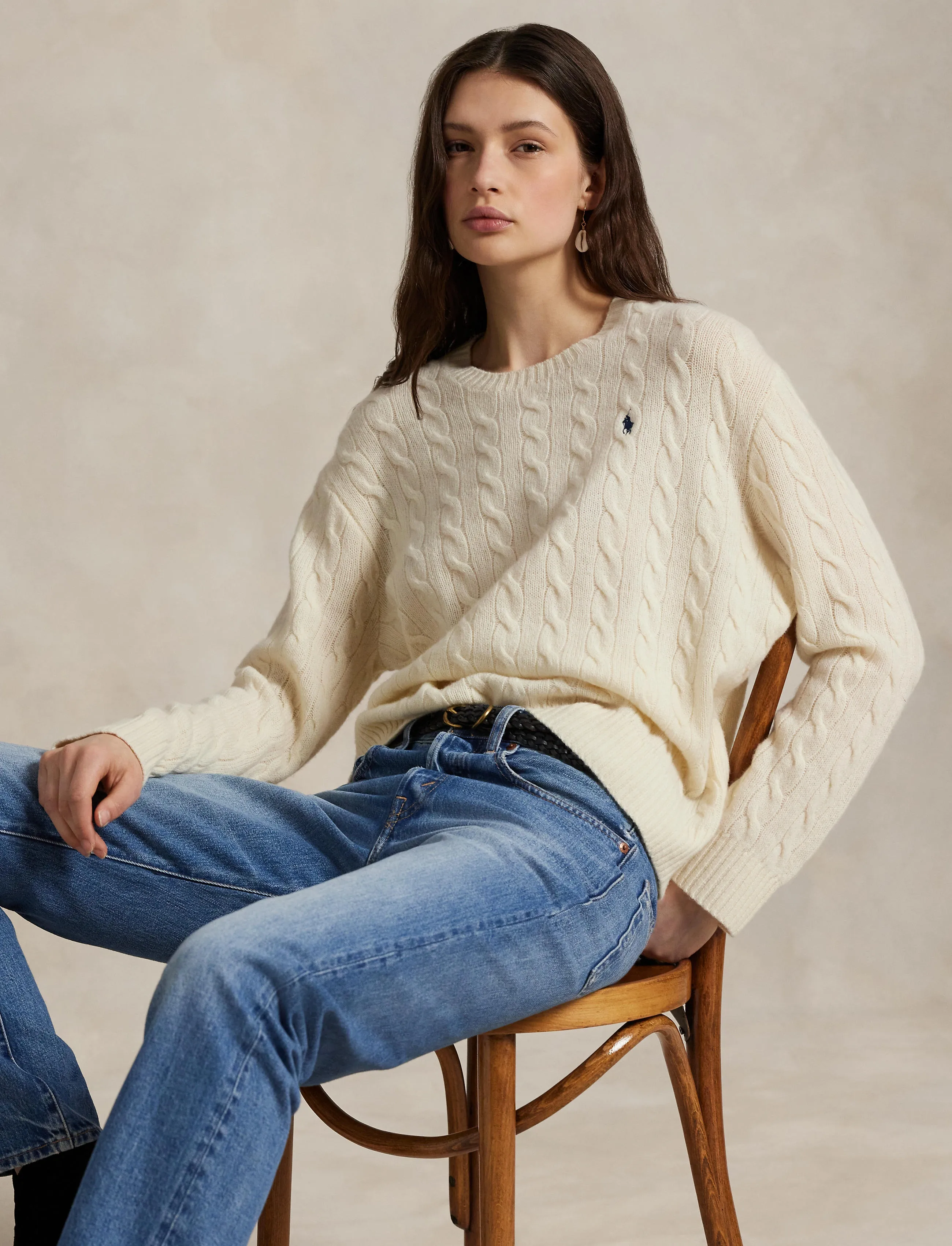 Polo Ralph Lauren - Cable Wool-Cashmere Crewneck Sweater - cachemire - authentic cream - 3