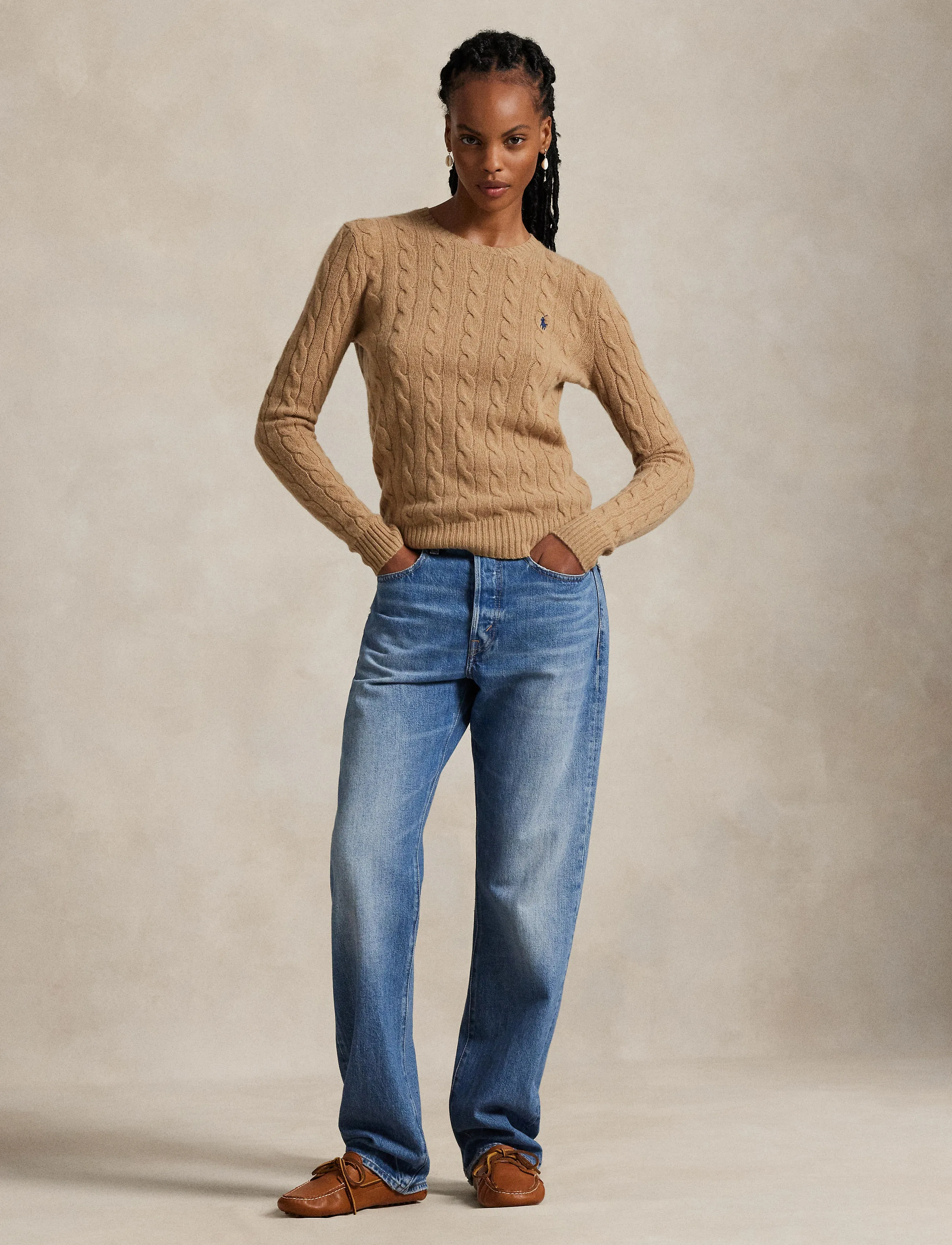 Polo Ralph Lauren Cable Wool-Cashmere Crewneck Sweater, M, Knitwear, Beige - Jumpers, Frauen