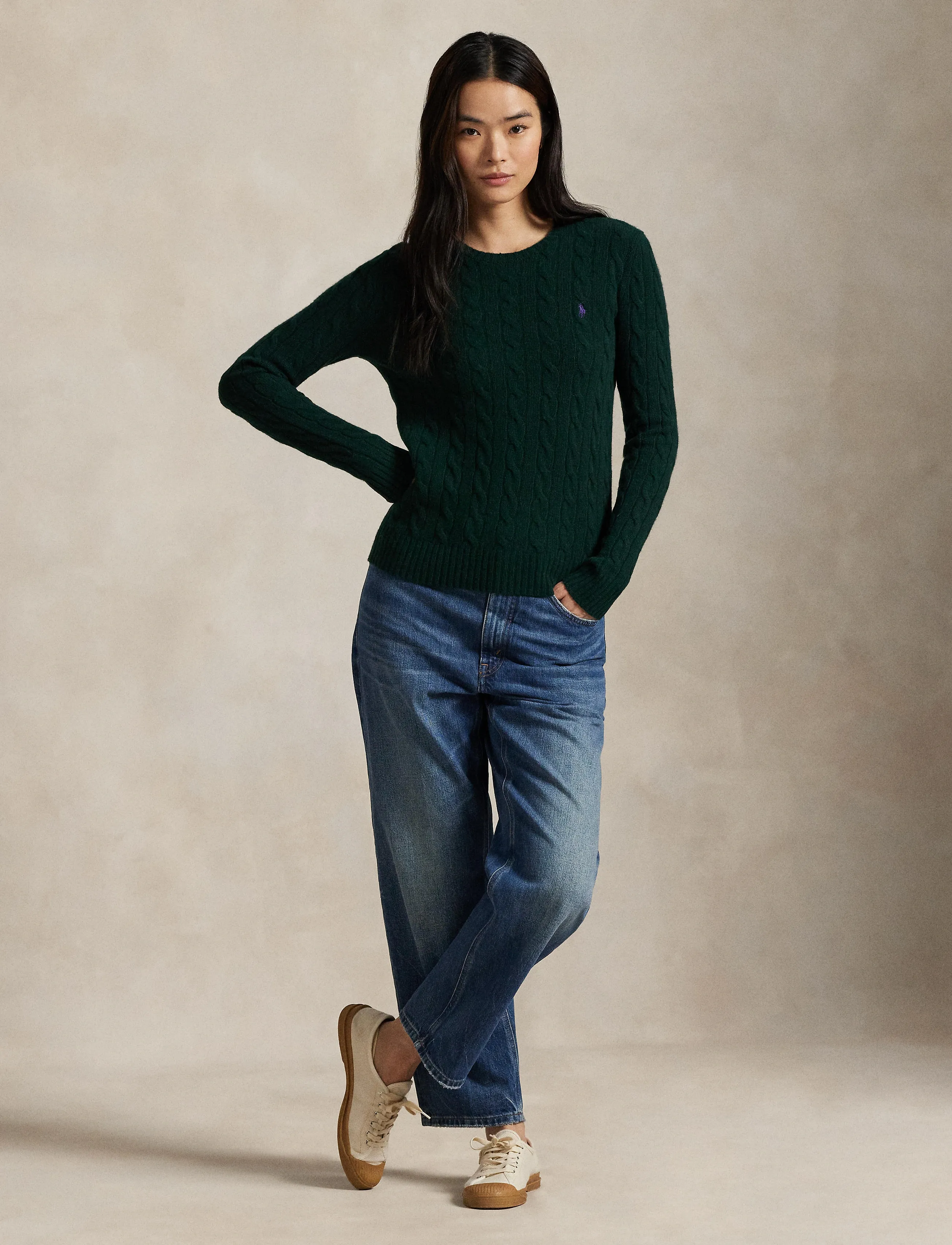 Polo Ralph Lauren Cable Wool-Cashmere Crewneck Sweater - Stickat - COLLEGE GREEN / green