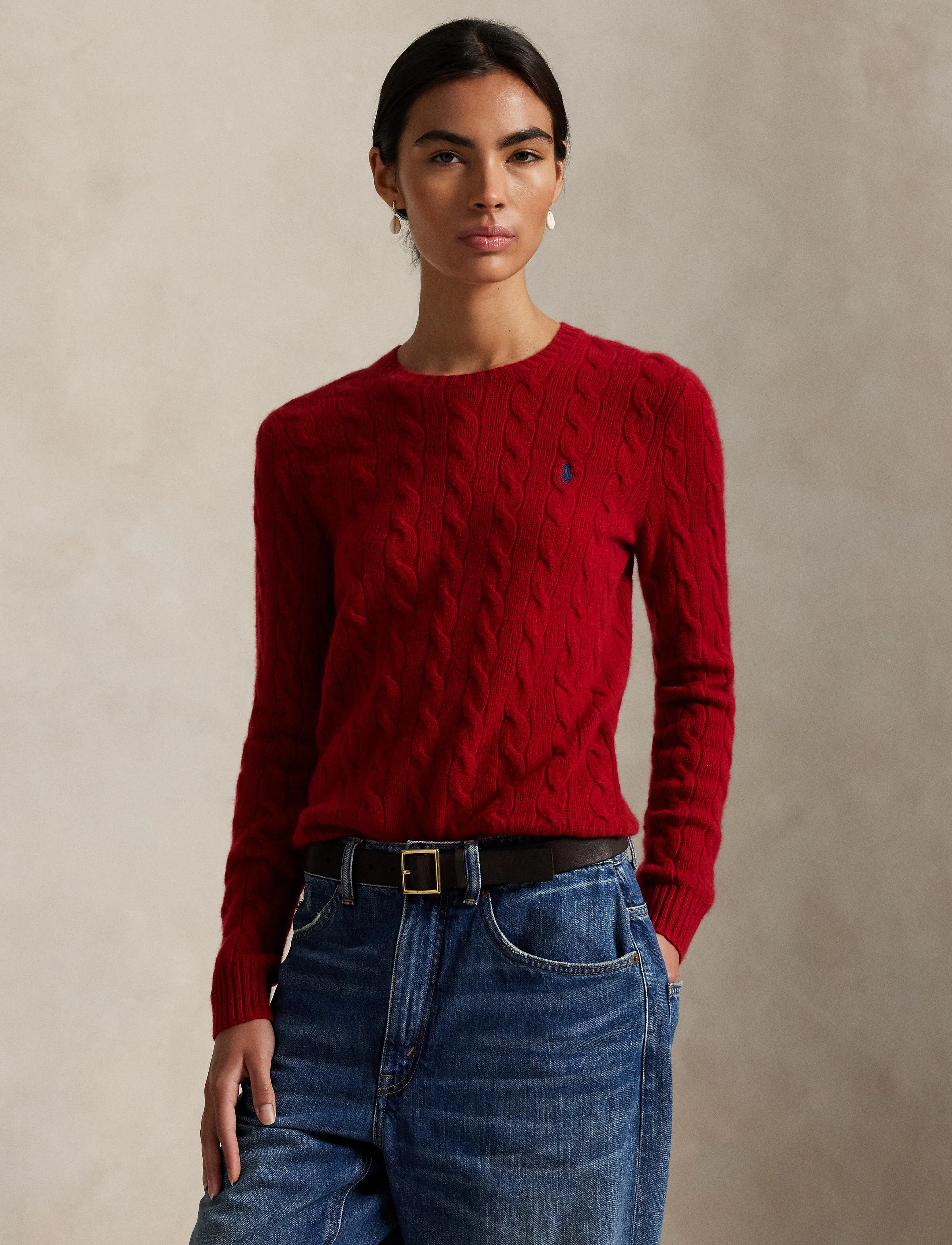 Polo Ralph Lauren - Cable Wool-Cashmere Crewneck Sweater - fireside red - 3