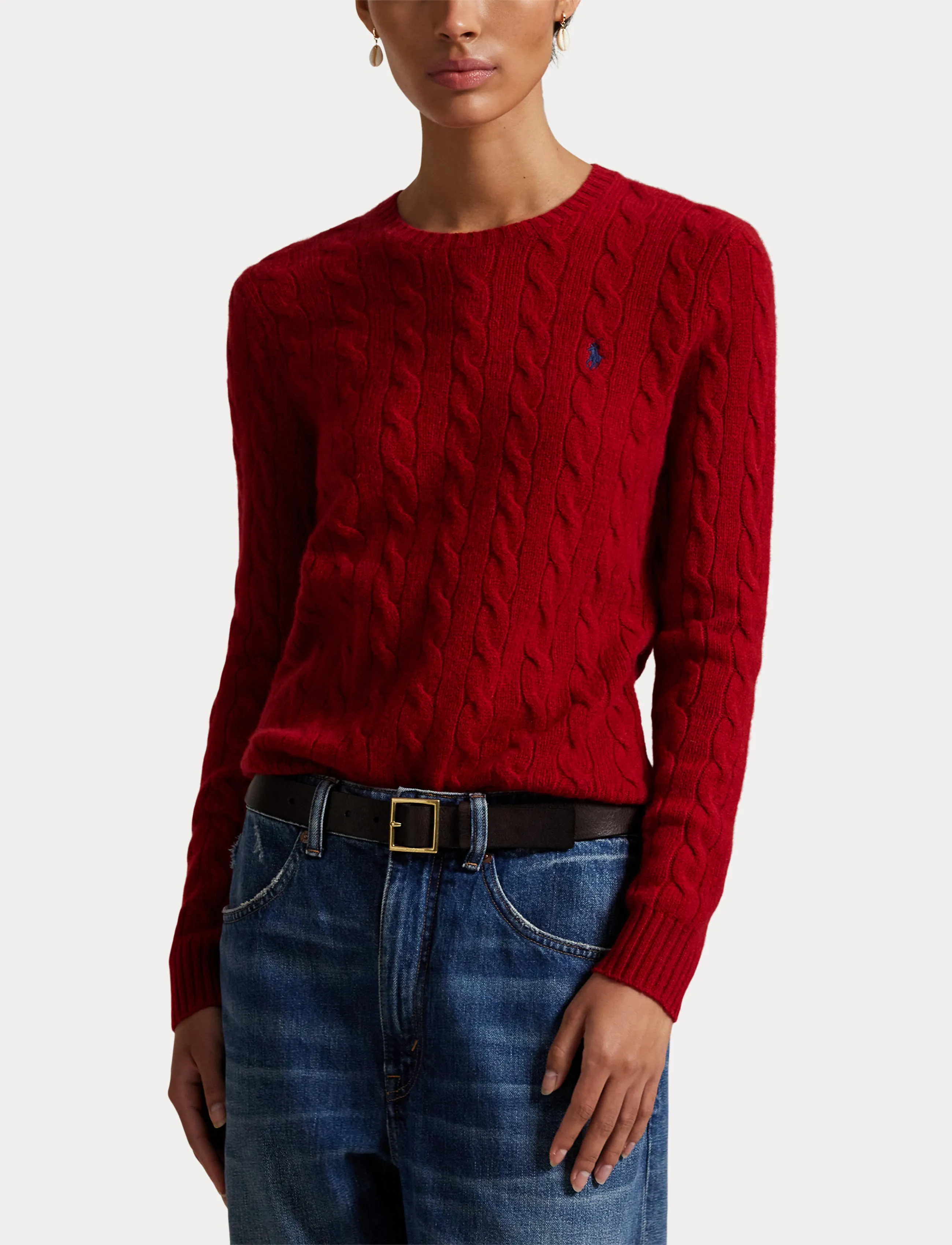 Polo Ralph Lauren - Cable Wool-Cashmere Crewneck Sweater - fireside red - 5