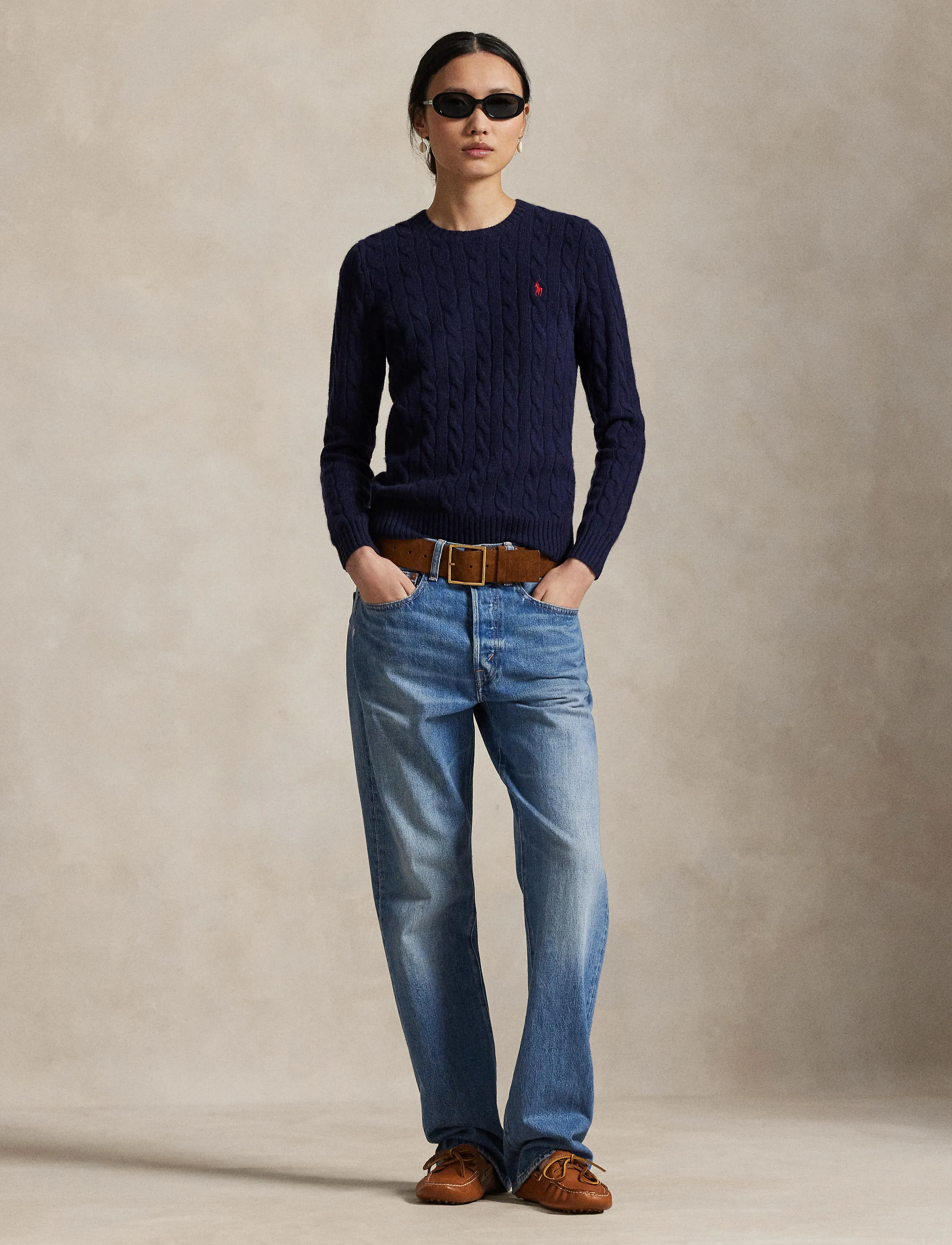 Polo Ralph Lauren Cable Wool-Cashmere Crewneck Sweater, S, Knitwear, Marineblau - Jumpers, Frauen
