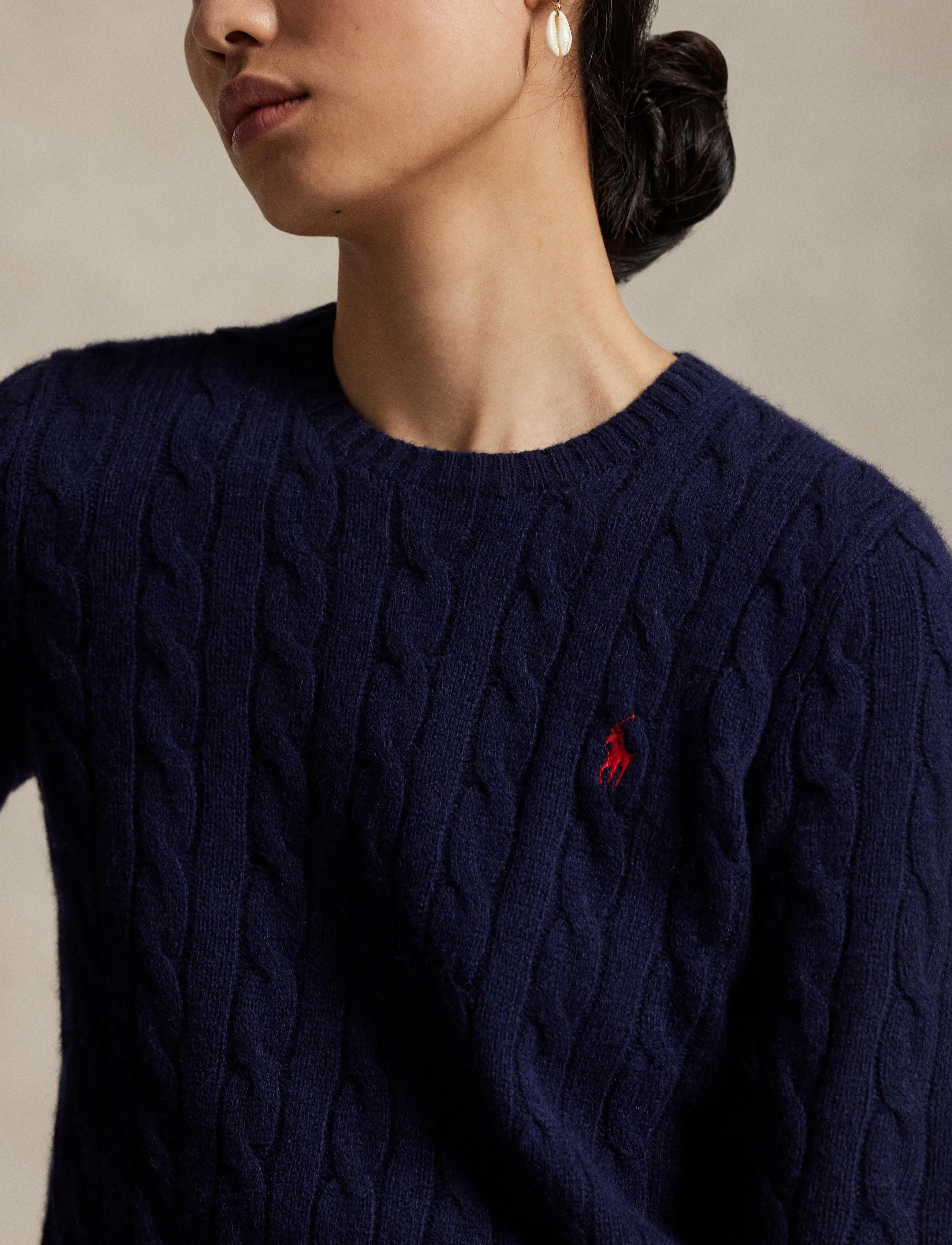 Polo Ralph Lauren - Cable Wool-Cashmere Crewneck Sweater - cashmere - hunter navy - 5