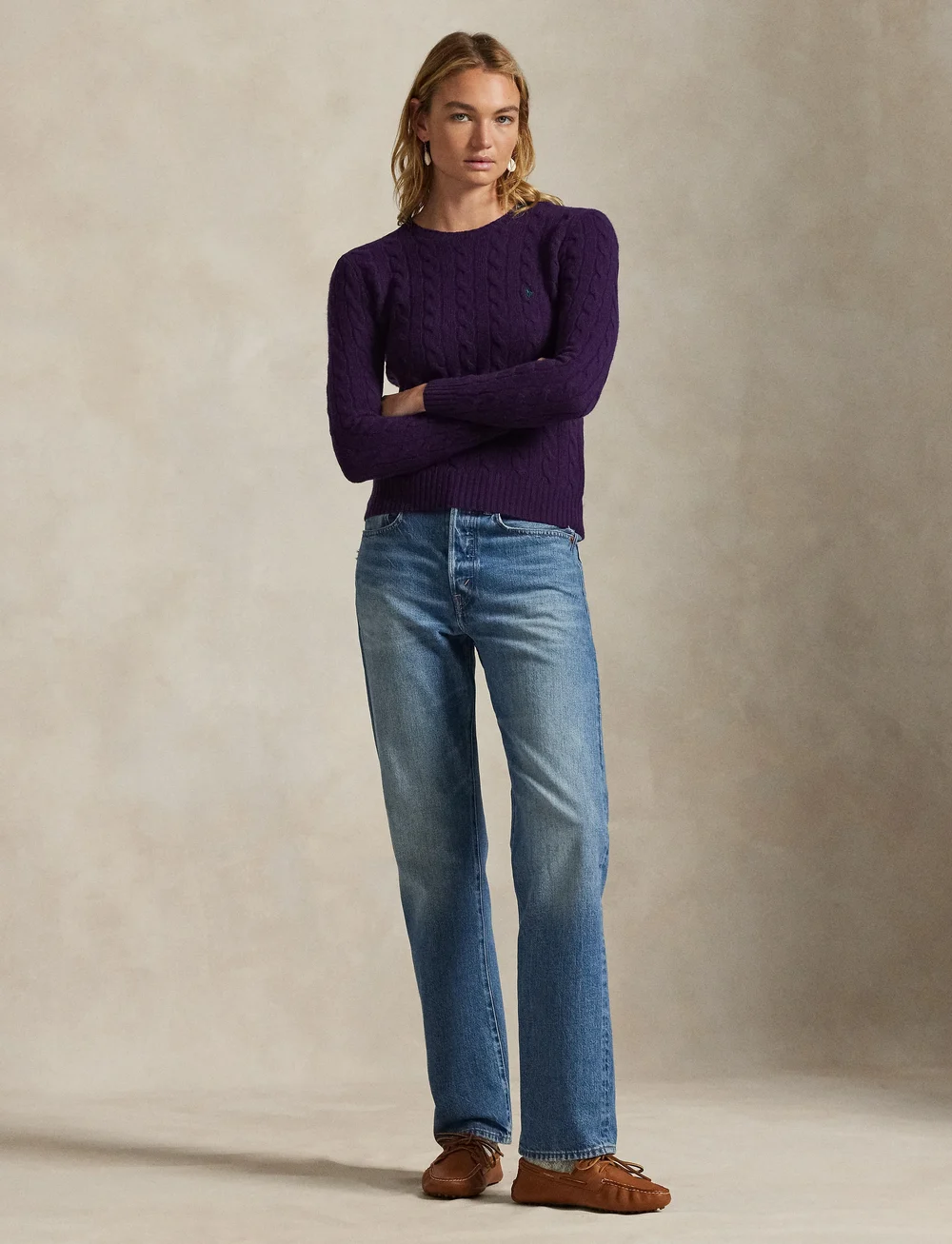 Polo Ralph Lauren - Cable Wool-Cashmere Crewneck Sweater - džemperi - midnight purple - 0