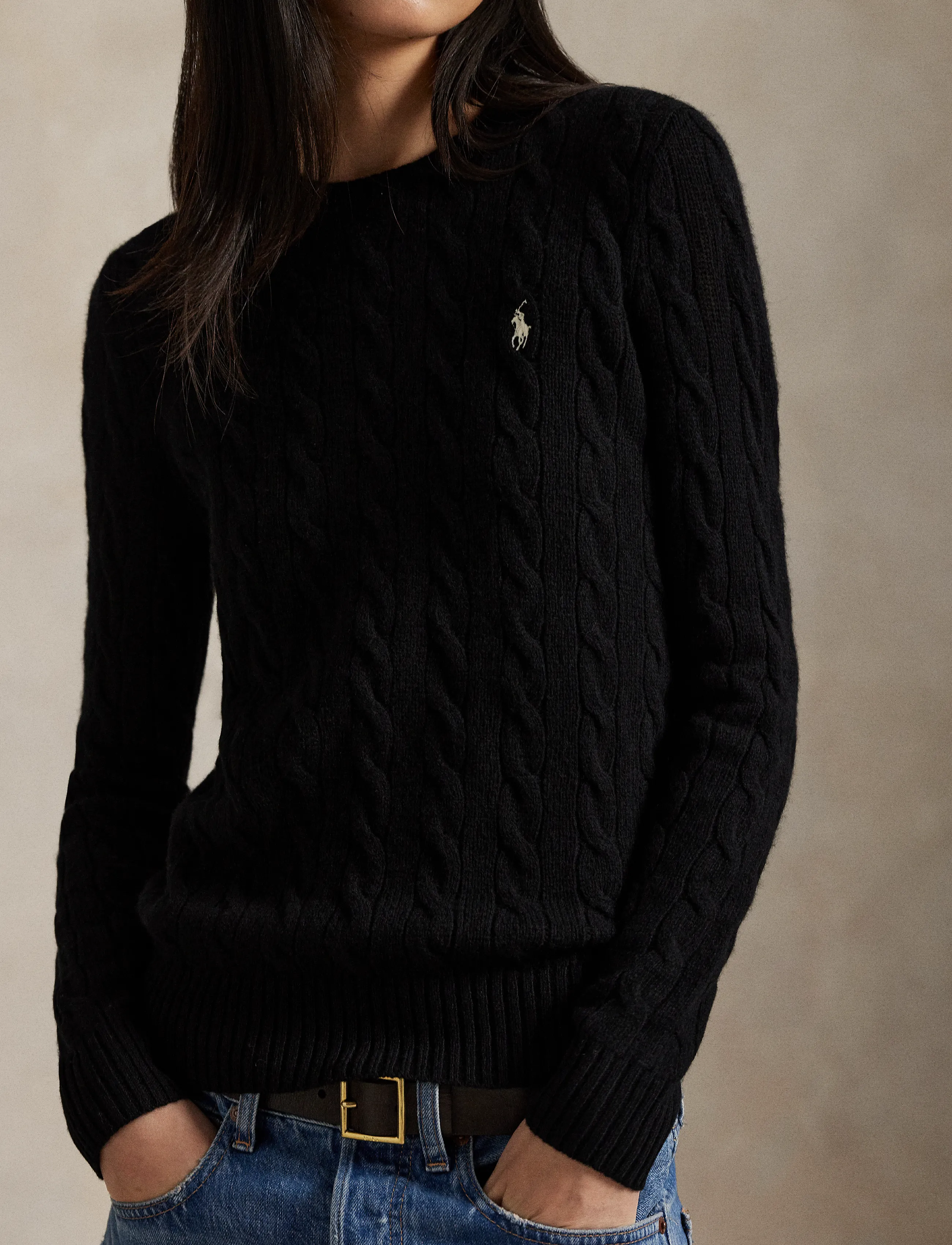 Polo Ralph Lauren - Cable Wool-Cashmere Crewneck Sweater - cashmere - polo black - 5