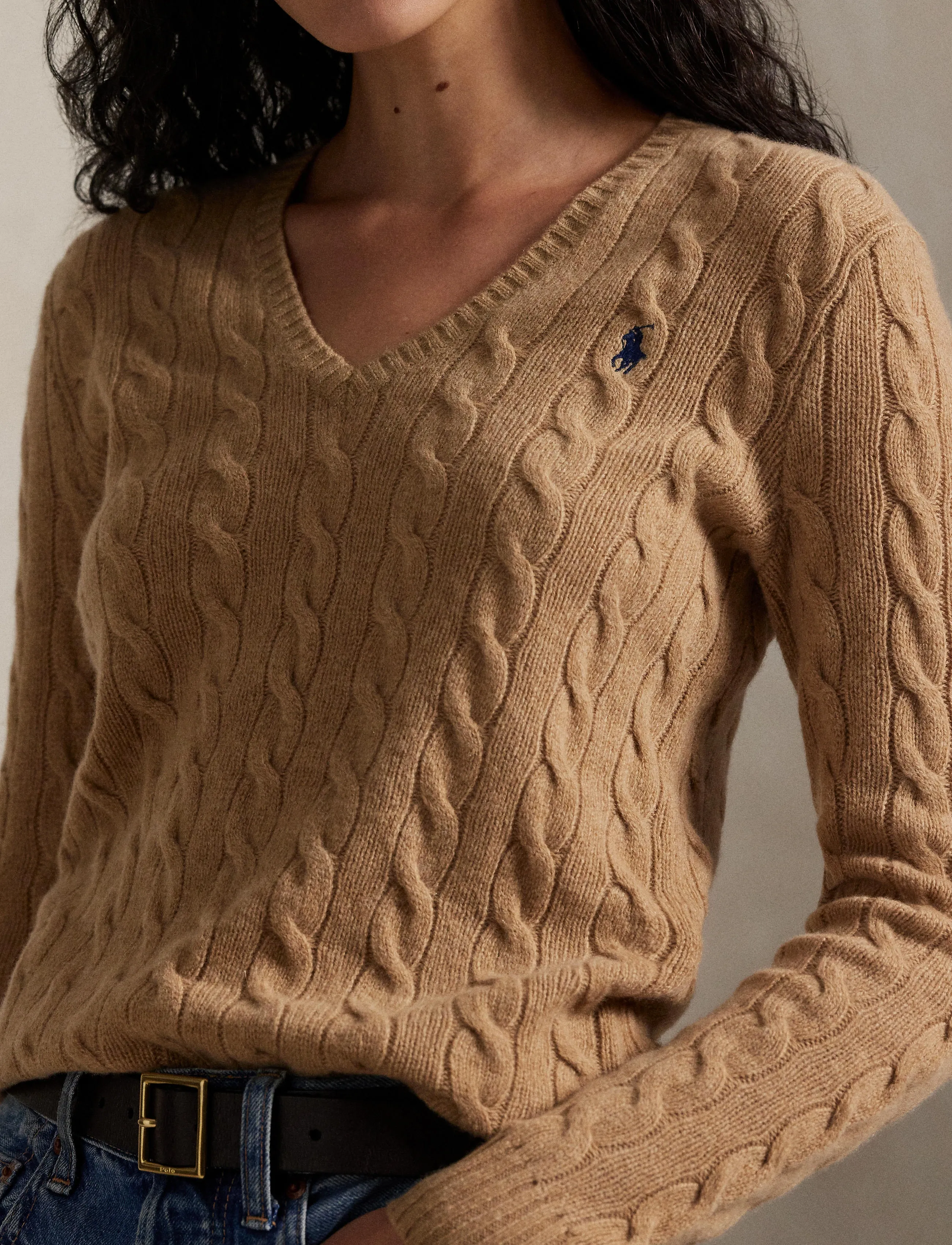 Polo Ralph Lauren Cable-Knit Wool-Cashmere V-Neck Sweater stickade tröjor dam – bild 7