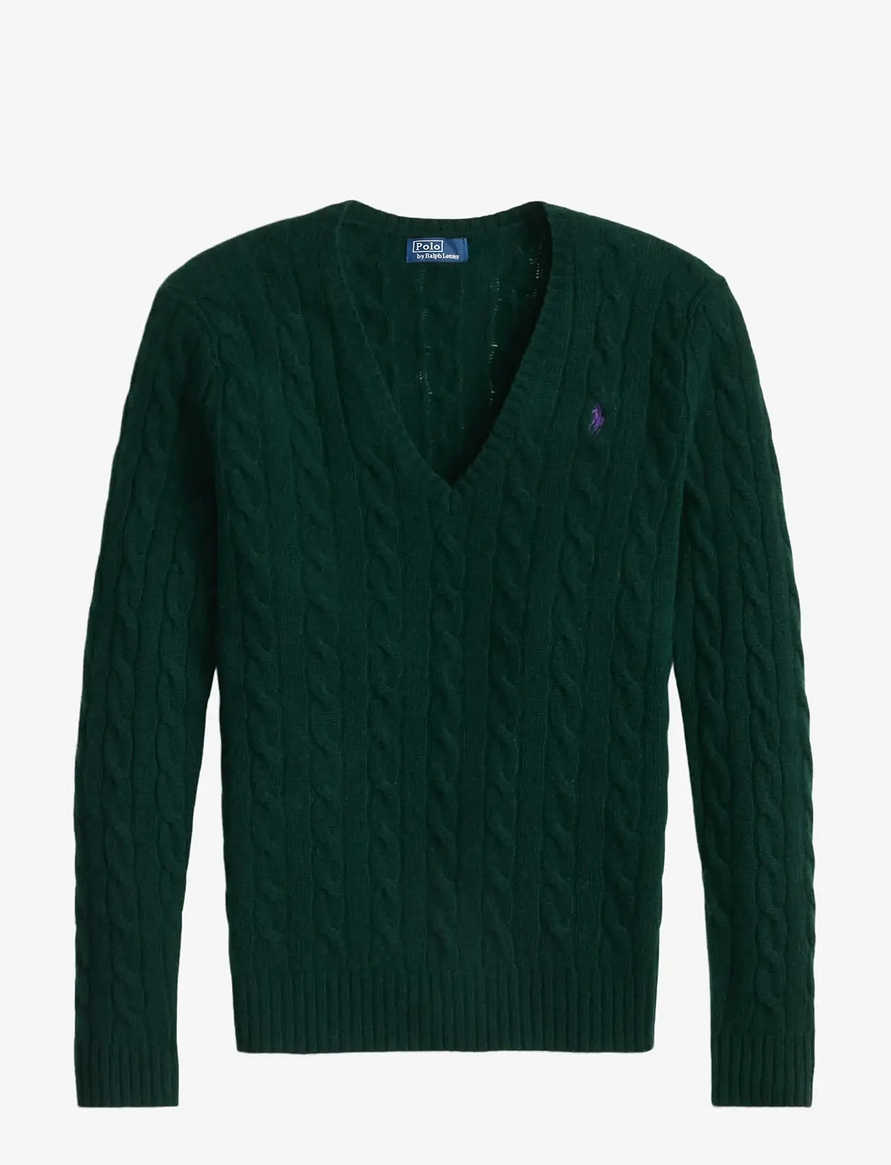 Polo Ralph Lauren - Cable-Knit Wool-Cashmere V-Neck Sweater - trøjer - college green - 1