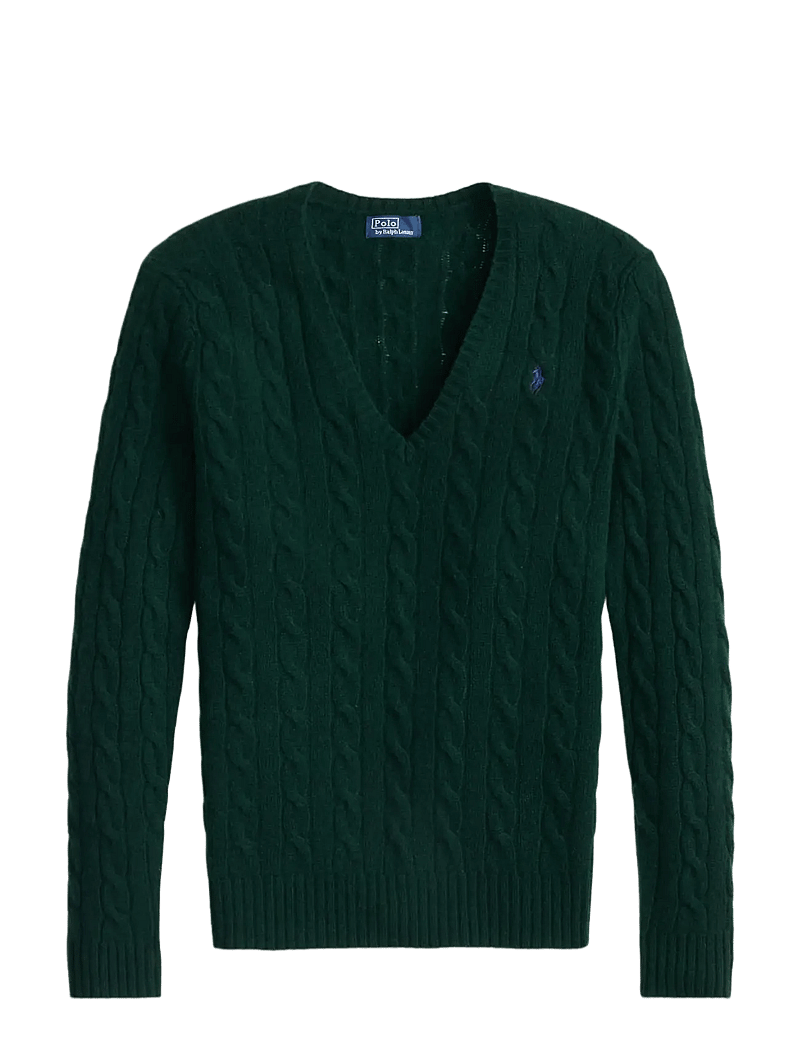 Polo Ralph Lauren - Cable-Knit Wool-Cashmere V-Neck Sweater - trøjer - college green - 1