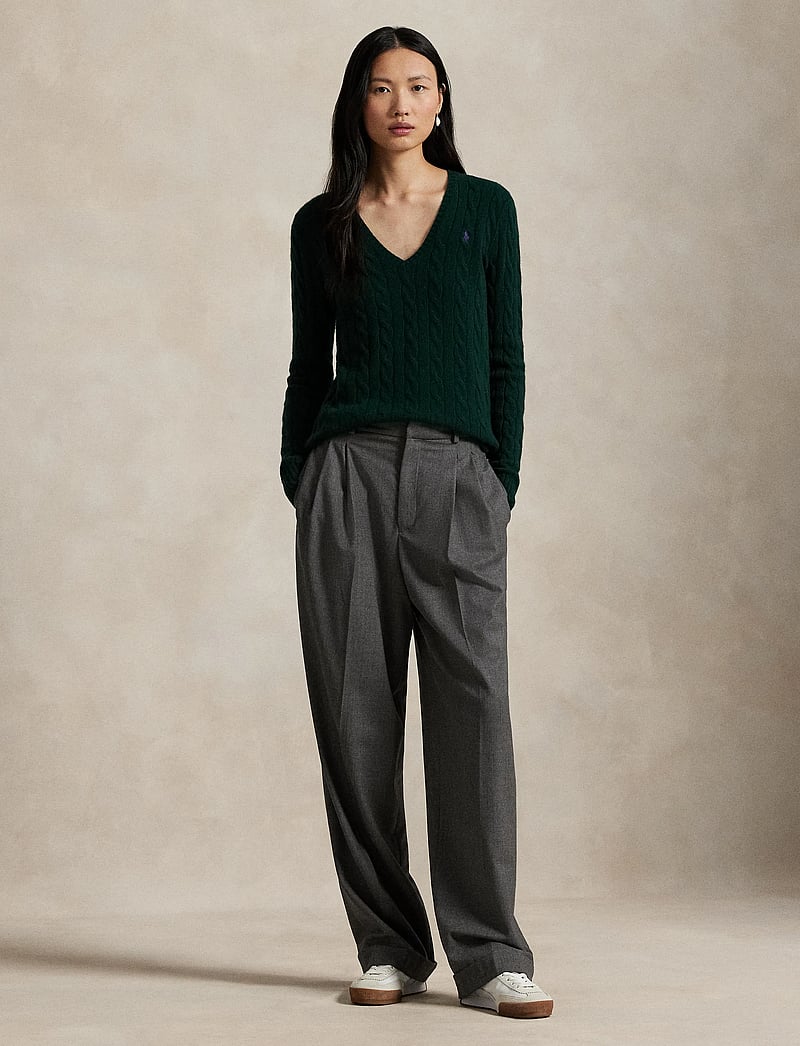 Polo Ralph Lauren - Cable-Knit Wool-Cashmere V-Neck Sweater - trøjer - college green - 0