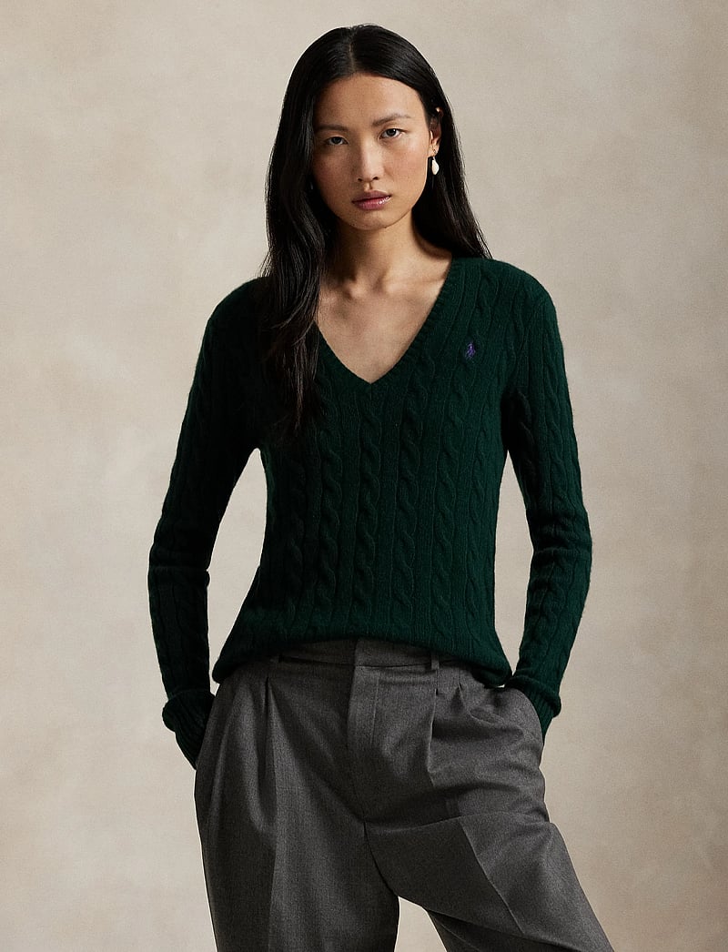 Polo Ralph Lauren - Cable-Knit Wool-Cashmere V-Neck Sweater - trøjer - college green - 3