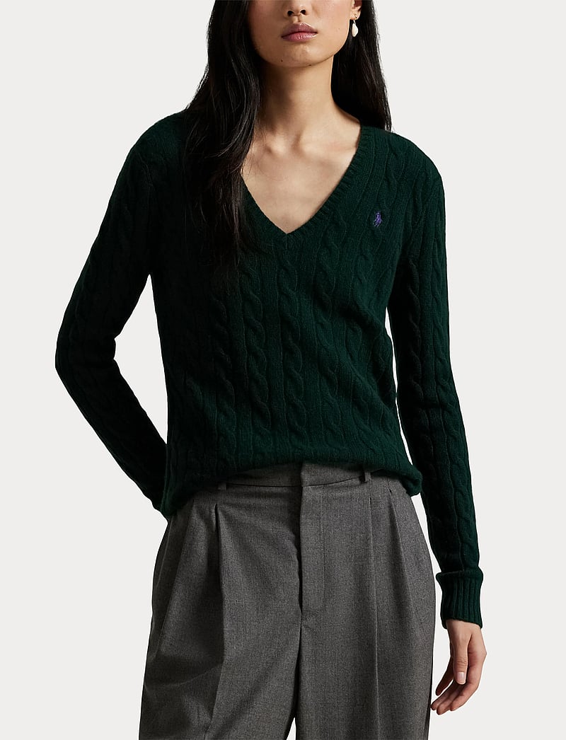 Polo Ralph Lauren - Cable-Knit Wool-Cashmere V-Neck Sweater - trøjer - college green - 5