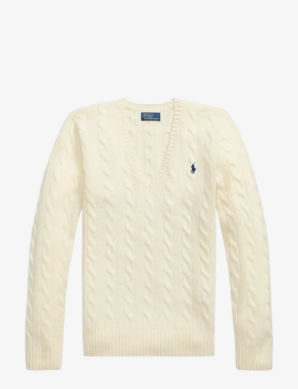 Polo Ralph Lauren - Cable-Knit Wool-Cashmere V-Neck Sweater - neulepuserot - cream - 1
