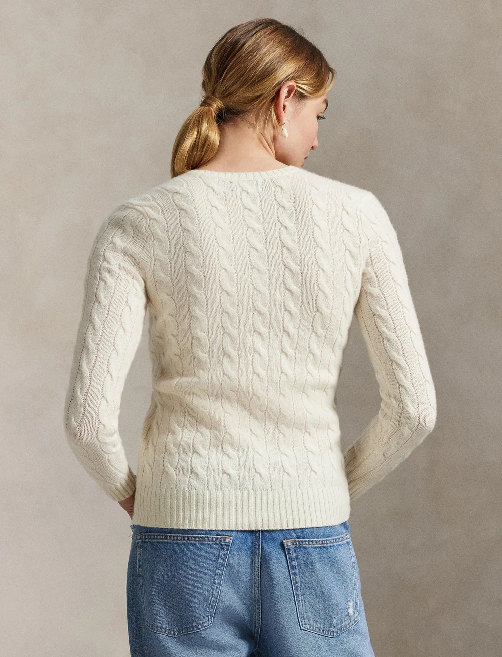 Polo Ralph Lauren - Cable-Knit Wool-Cashmere V-Neck Sweater - neulepuserot - cream - 2