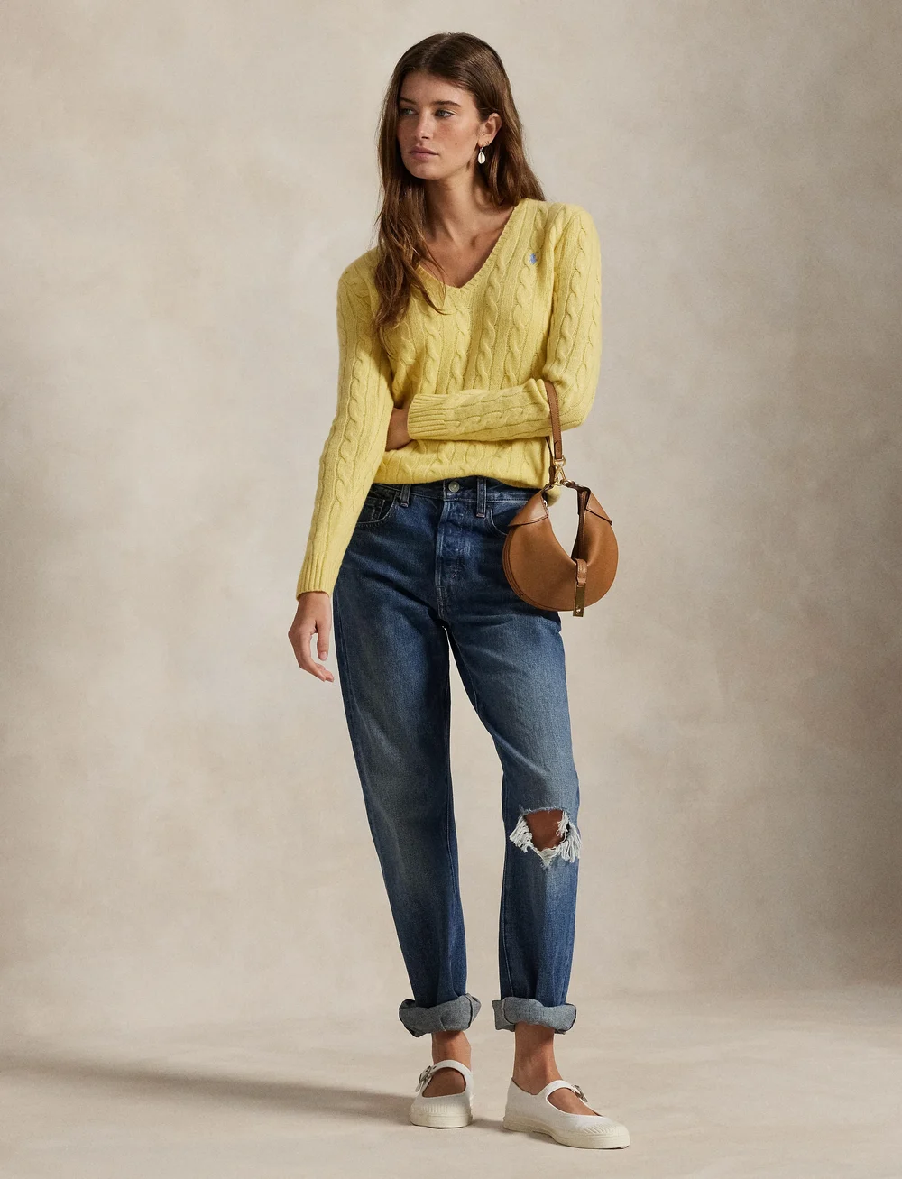 Polo Ralph Lauren - Cable-Knit Wool-Cashmere V-Neck Sweater - kaschmir - fall yellow - 0