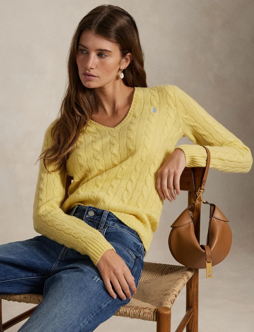 Polo Ralph Lauren - Cable-Knit Wool-Cashmere V-Neck Sweater - kaschmir - fall yellow - 3