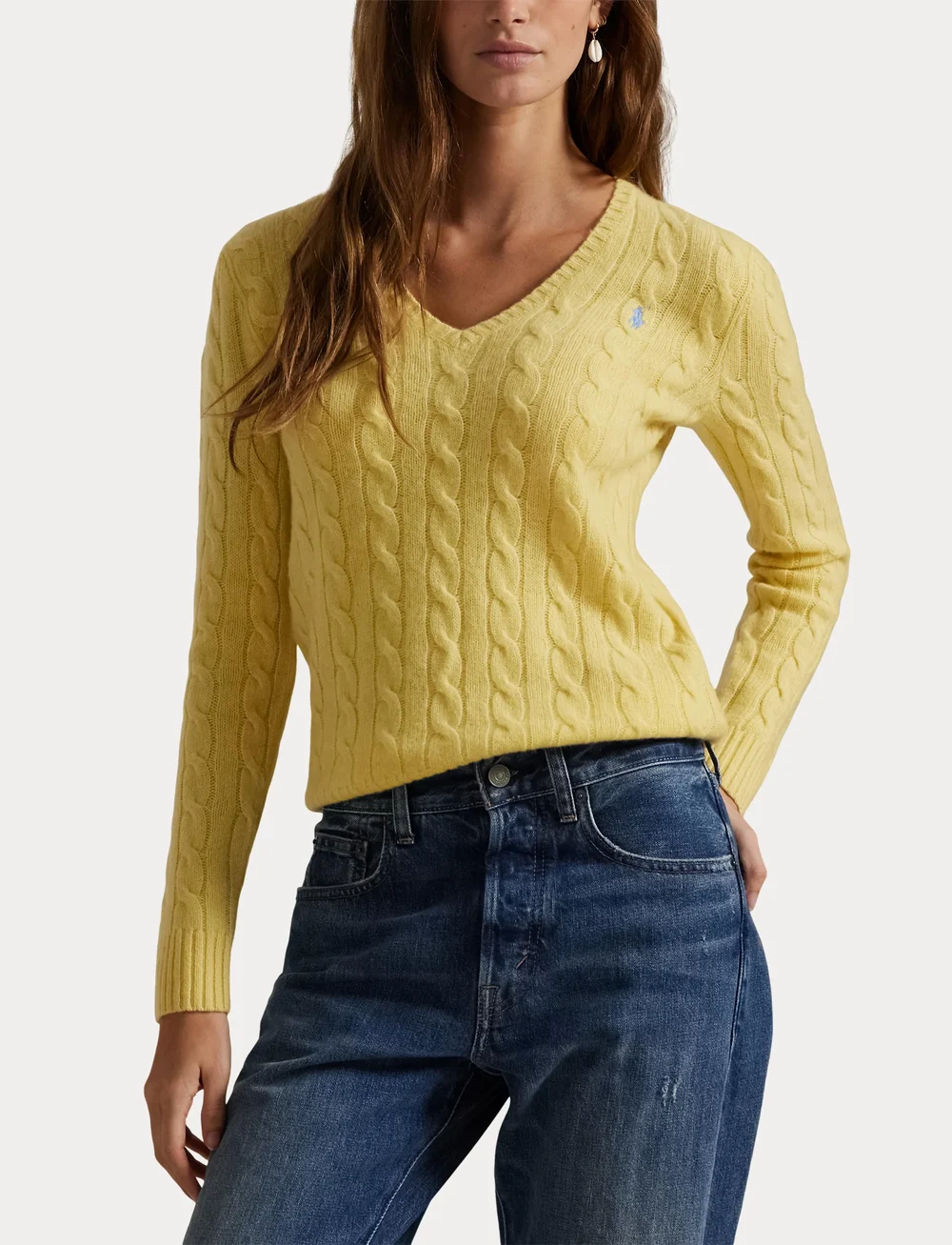 Polo Ralph Lauren - Cable-Knit Wool-Cashmere V-Neck Sweater - kaschmir - fall yellow - 5