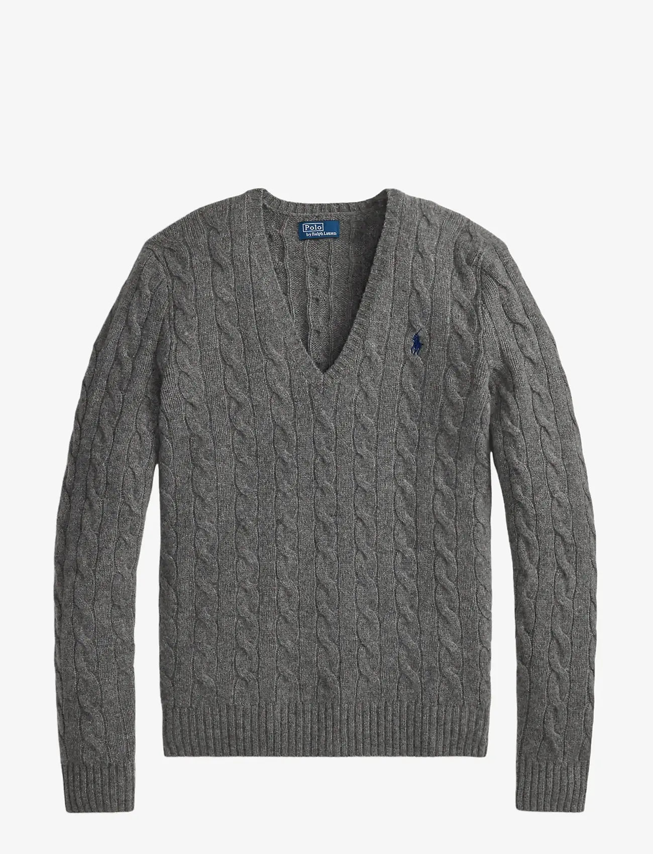 Polo Ralph Lauren - Cable-Knit Wool-Cashmere V-Neck Sweater - kashmir - flannel grey heat - 1