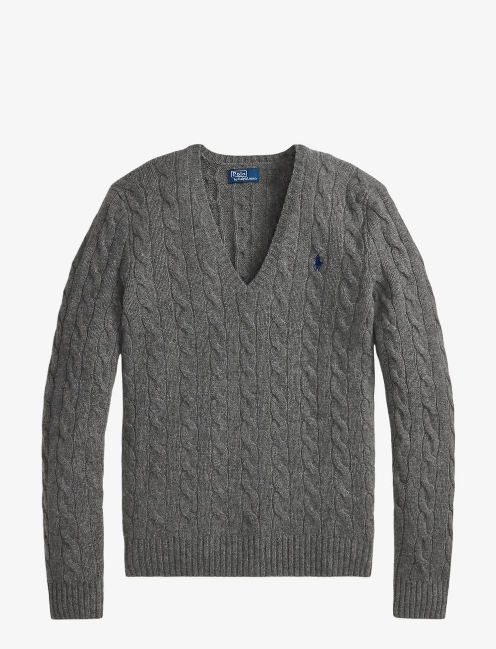 Polo Ralph Lauren - Cable-Knit Wool-Cashmere V-Neck Sweater - pulls - flannel grey heat - 1