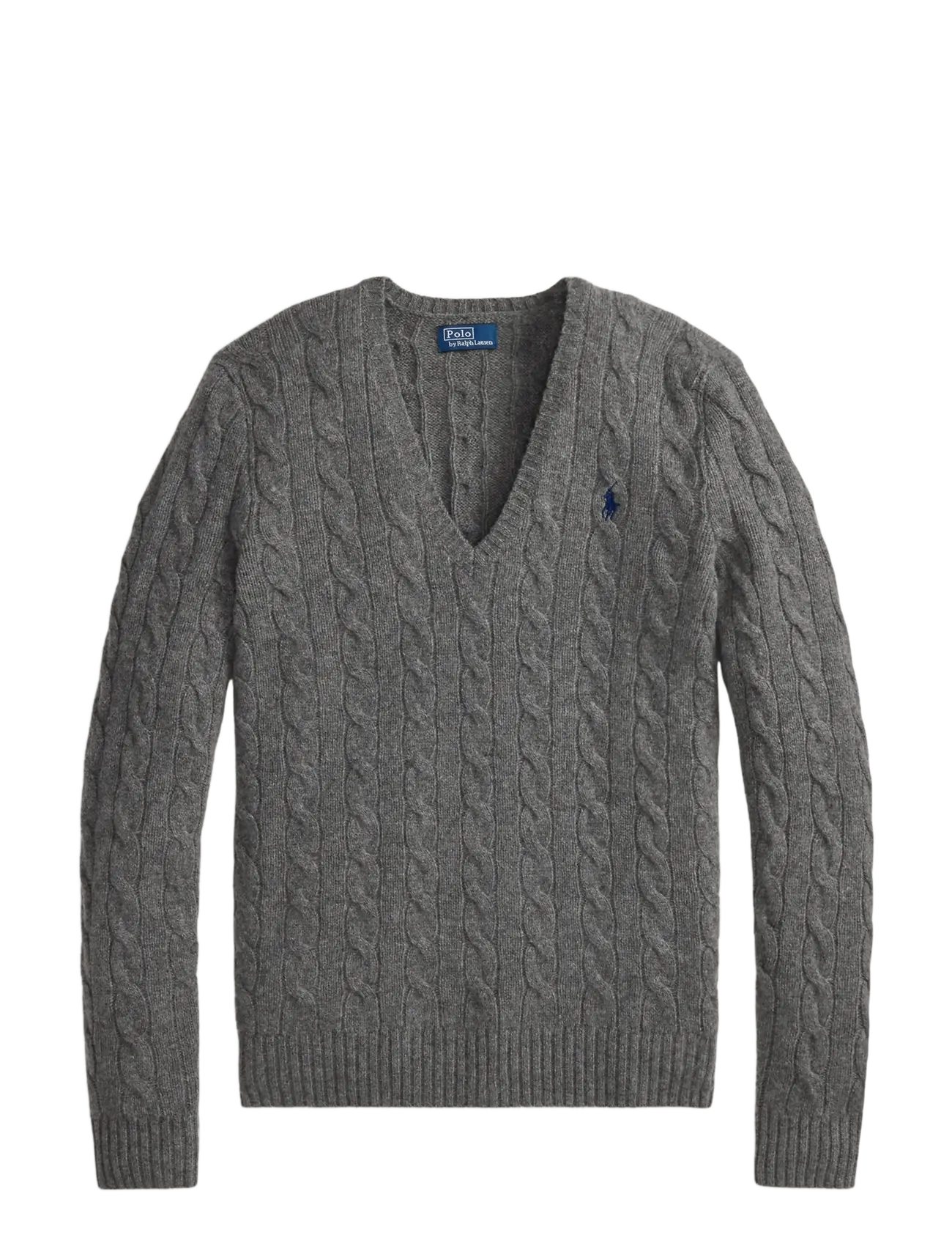 Polo Ralph Lauren Cable-Knit Wool-Cashmere V-Neck Sweater - Pullover - FLANNEL GREY HEAT / grey
