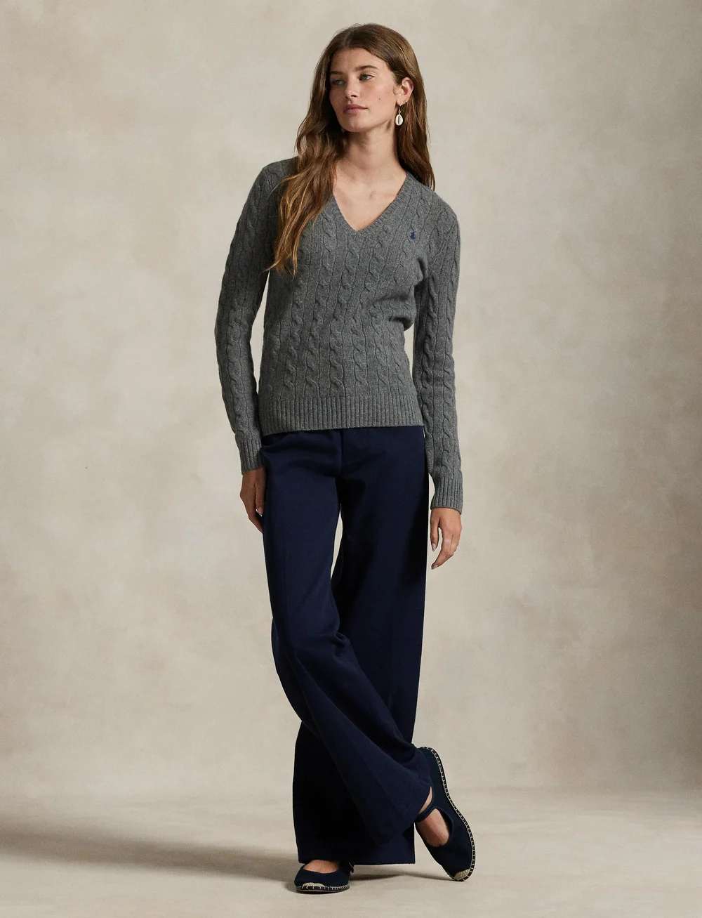 Polo Ralph Lauren - Cable-Knit Wool-Cashmere V-Neck Sweater - pulls - flannel grey heat - 0