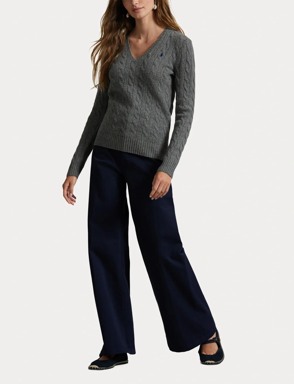 Polo Ralph Lauren - Cable-Knit Wool-Cashmere V-Neck Sweater - pulls - flannel grey heat - 4