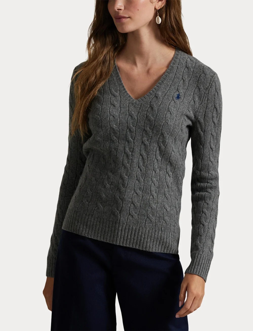 Polo Ralph Lauren - Cable-Knit Wool-Cashmere V-Neck Sweater - pulls - flannel grey heat - 5