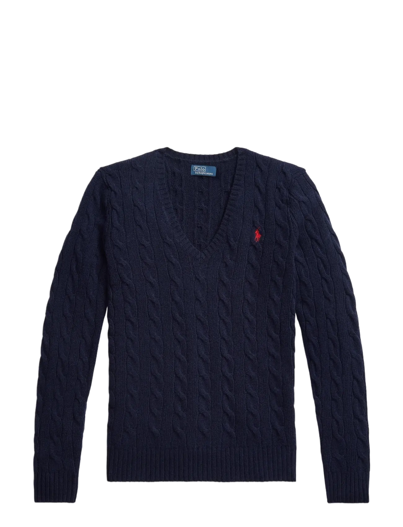 Polo Ralph Lauren Cable-Knit Wool-Cashmere V-Neck Sweater - Transitional Layering - HUNTER NAVY / navy
