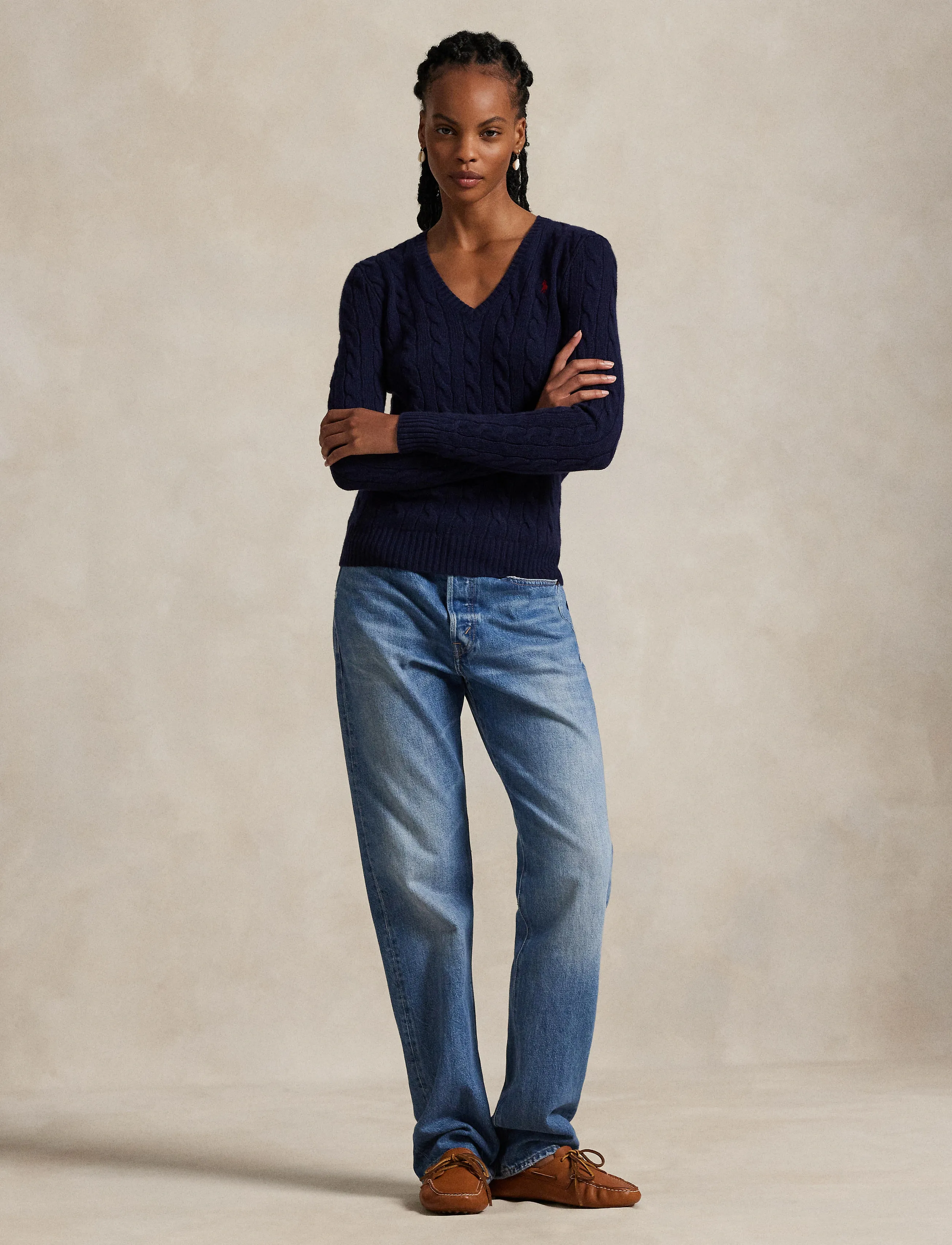 Polo Ralph Lauren Cable-Knit Wool-Cashmere V-Neck Sweater - Ralph Lauren - HUNTER NAVY / navy