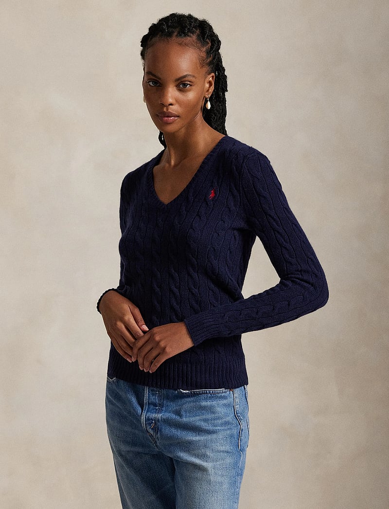 Polo Ralph Lauren - Cable-Knit Wool-Cashmere V-Neck Sweater - tröjor - hunter navy - 3