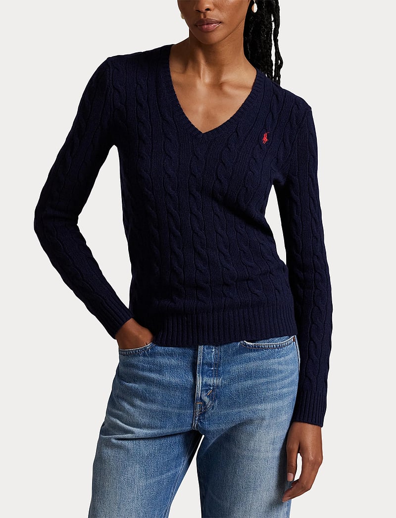 Polo Ralph Lauren - Cable-Knit Wool-Cashmere V-Neck Sweater - tröjor - hunter navy - 5