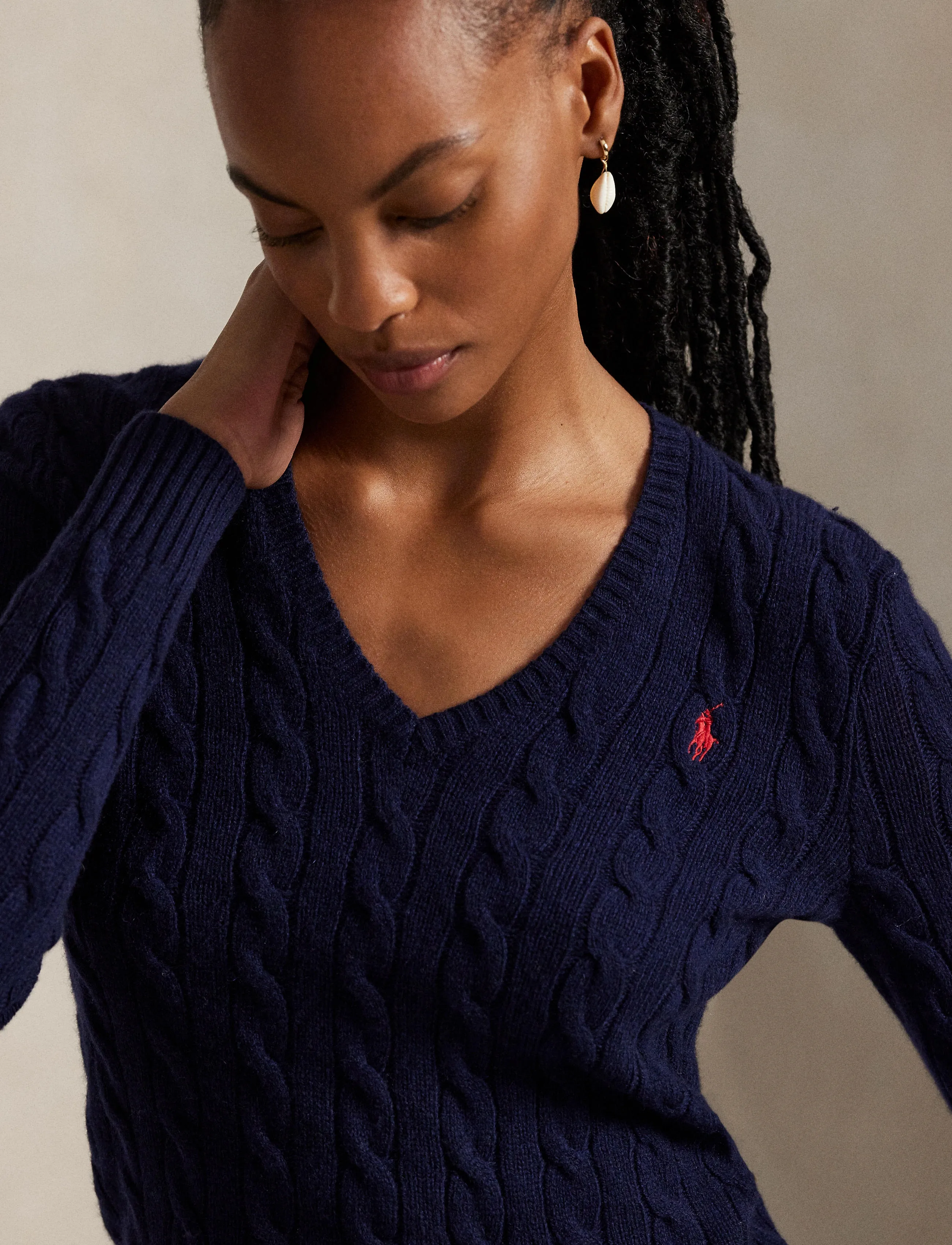 Polo Ralph Lauren Cable-Knit Wool-Cashmere V-Neck Sweater stickade tröjor dam – bild 7
