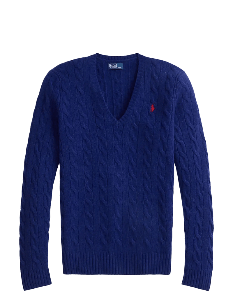 Polo Ralph Lauren - Cable-Knit Wool-Cashmere V-Neck Sweater - trøjer - winter night navy - 1