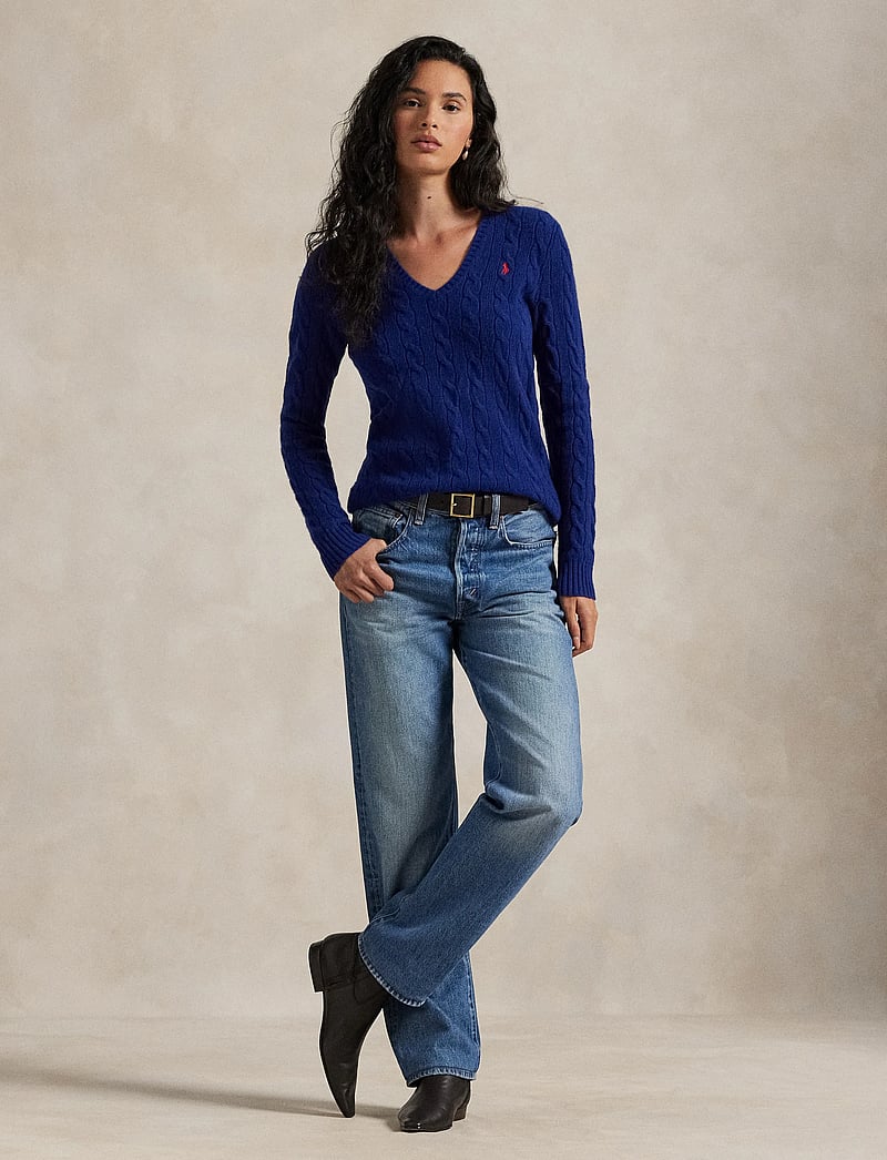 Polo Ralph Lauren - Cable-Knit Wool-Cashmere V-Neck Sweater - trøjer - winter night navy - 0