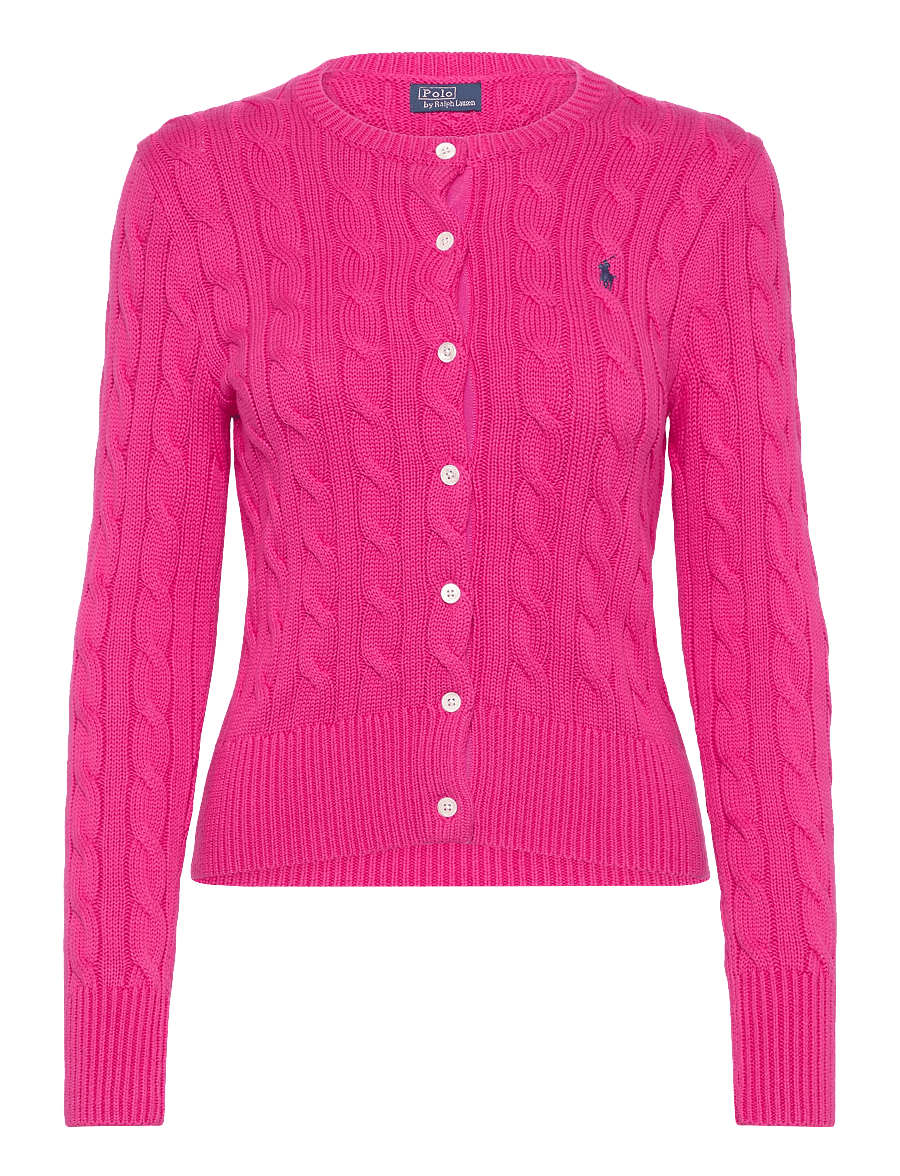 Polo Ralph Lauren - Cable-Knit Cotton Crewneck Cardigan - kardiganid - accent pink - 1