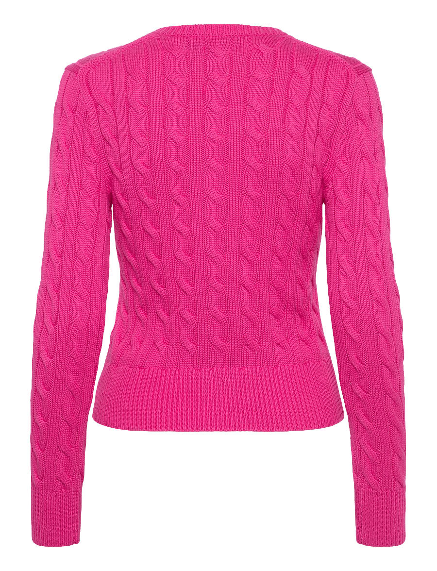 Polo Ralph Lauren - Cable-Knit Cotton Crewneck Cardigan - kardiganid - accent pink - 2
