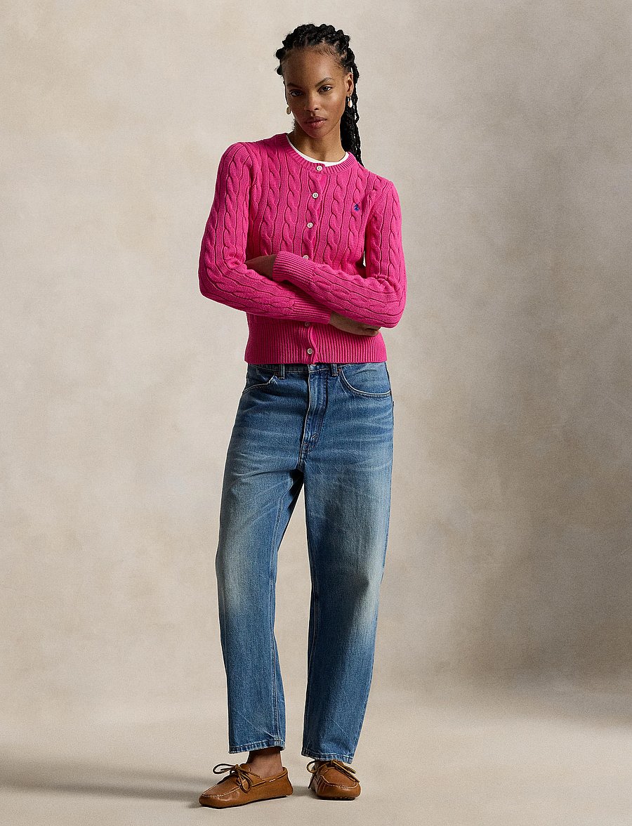 Polo Ralph Lauren - Cable-Knit Cotton Crewneck Cardigan - kardiganid - accent pink - 0